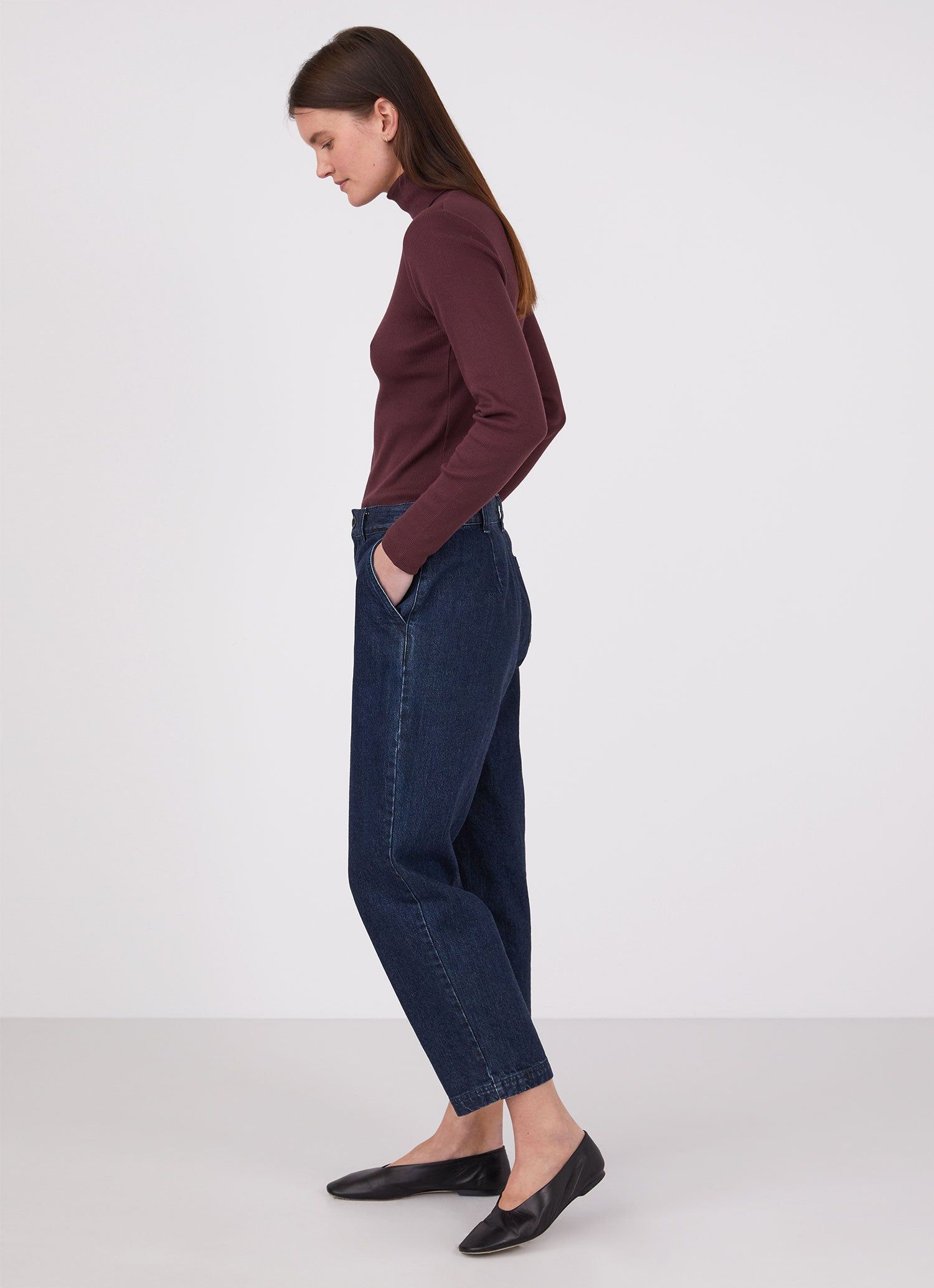 Women's Rib Roll Neck T-shirt in Port sold by Sunspel product image thumbnail 3