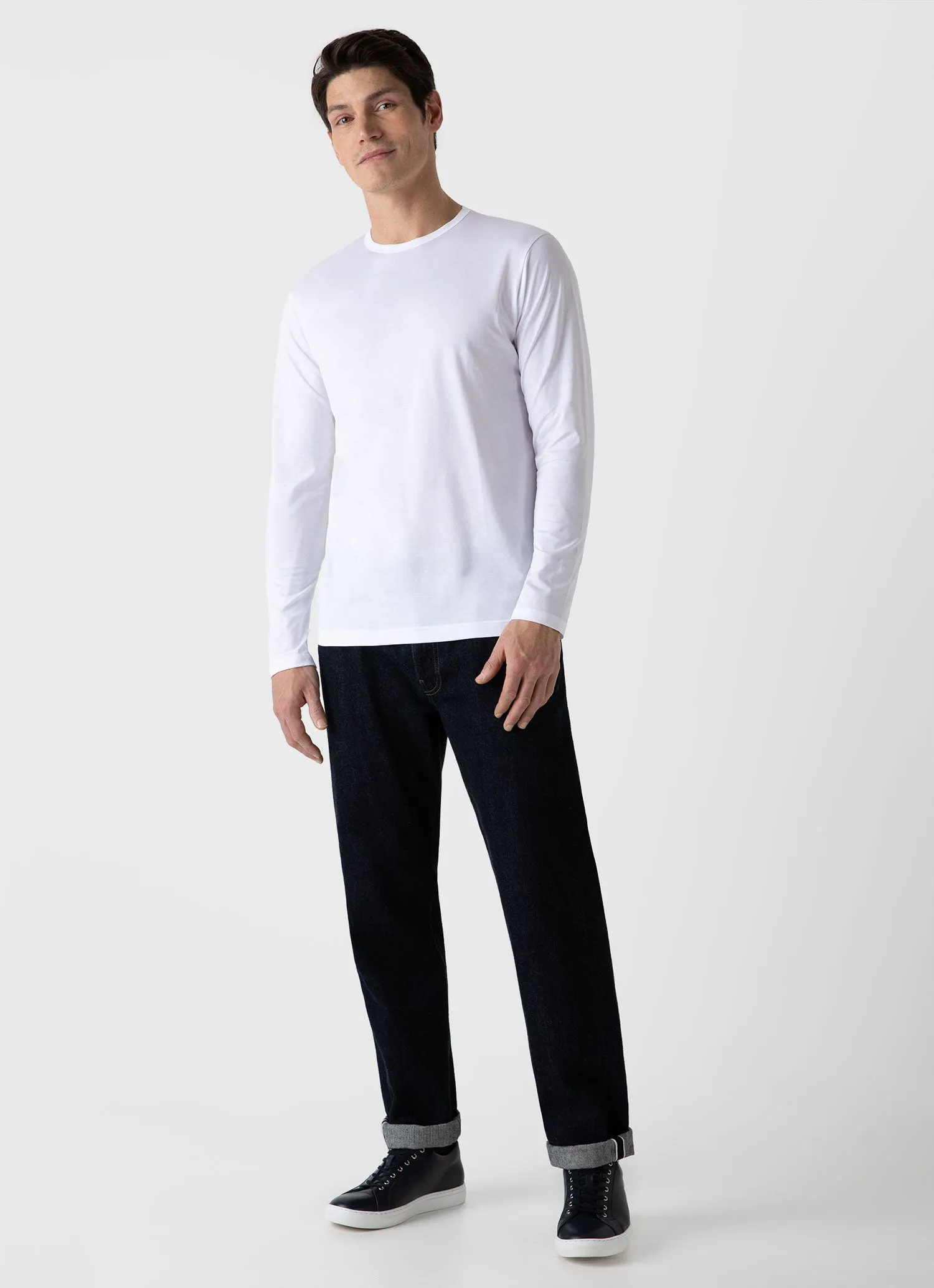 Men's Classic Long Sleeve T-shirt in White sold by Sunspel product image thumbnail 3