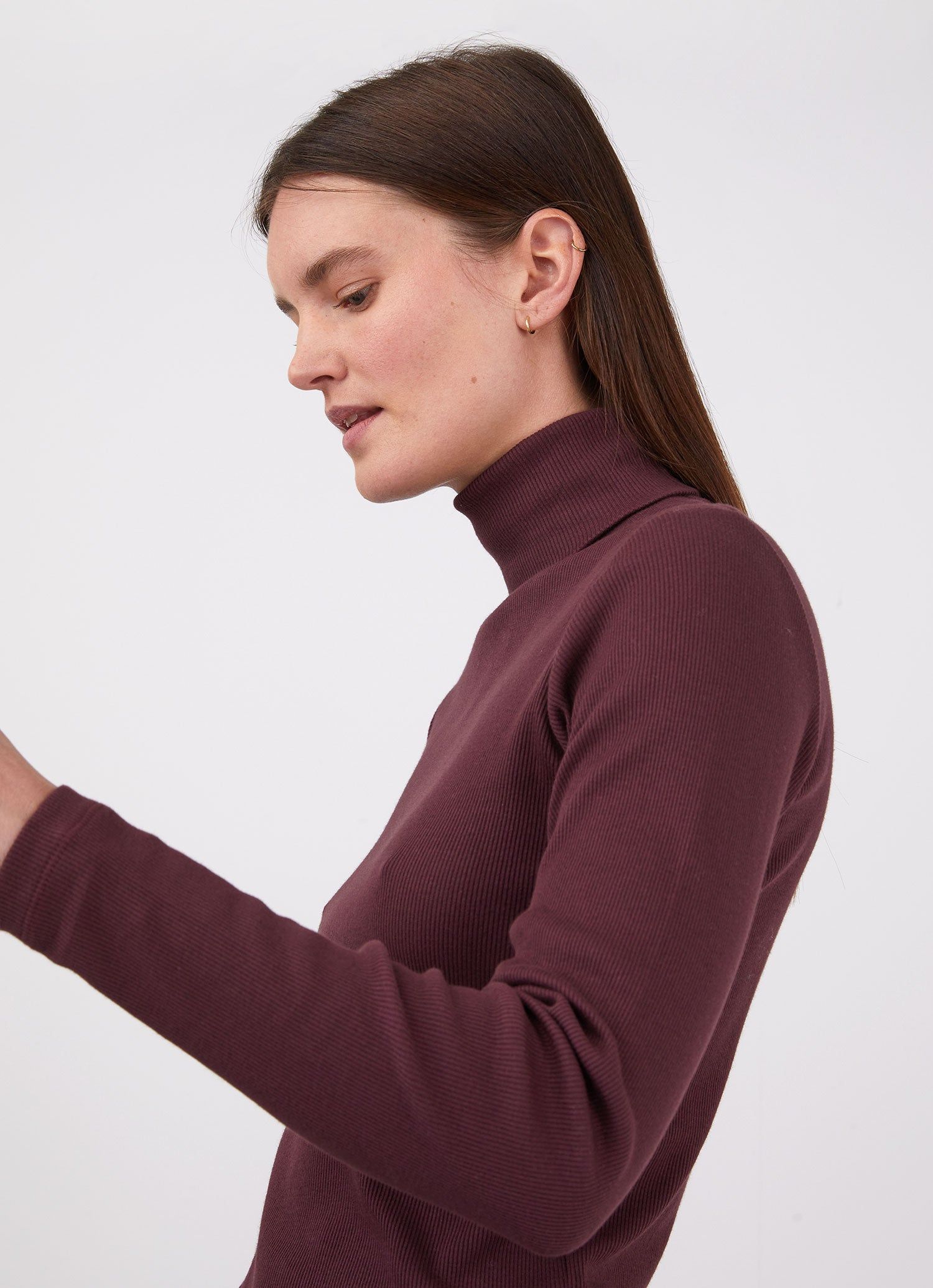 Women's Rib Roll Neck T-shirt in Port sold by Sunspel product image thumbnail 2