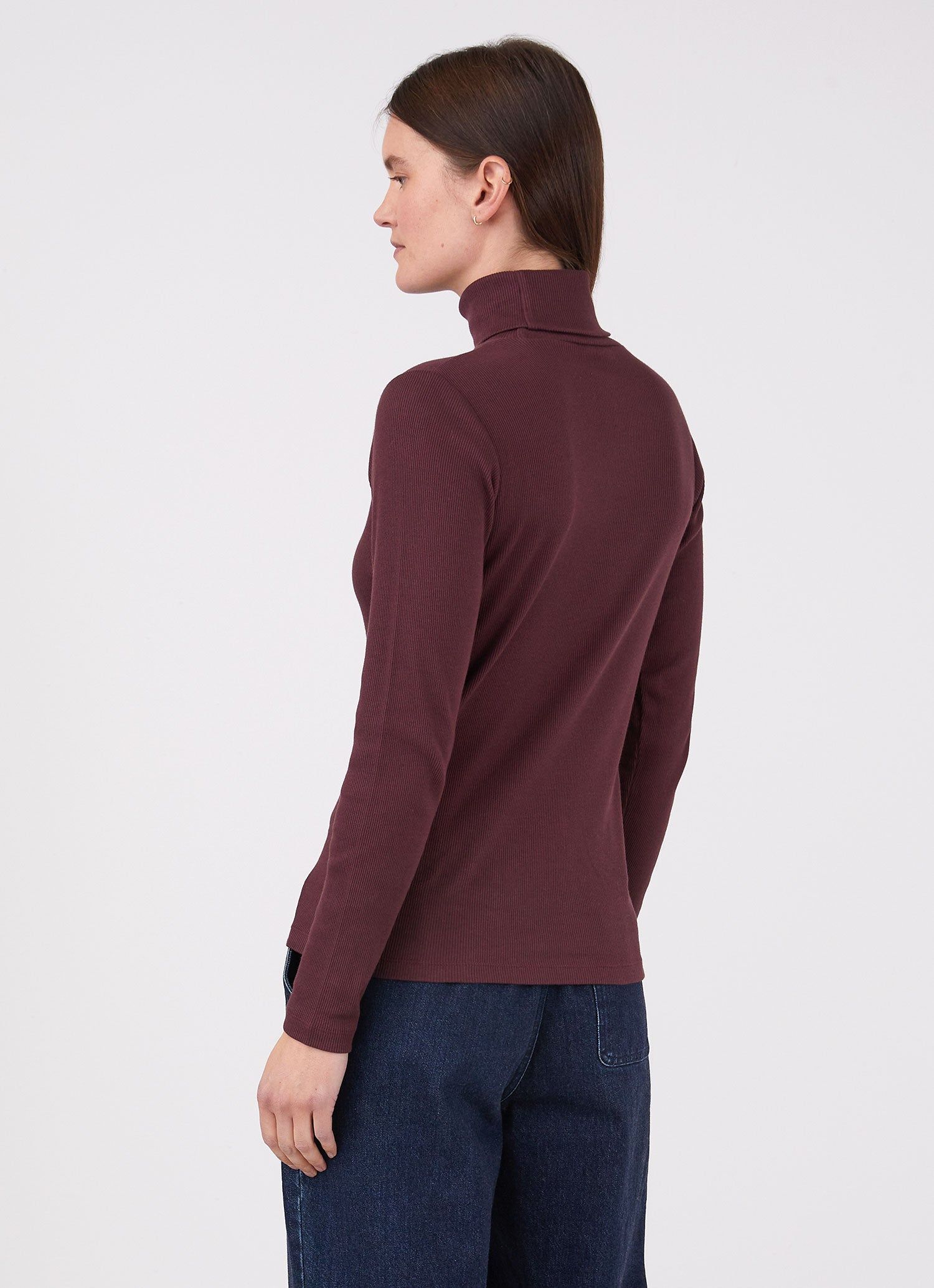 Women's Rib Roll Neck T-shirt in Port sold by Sunspel product image thumbnail 4