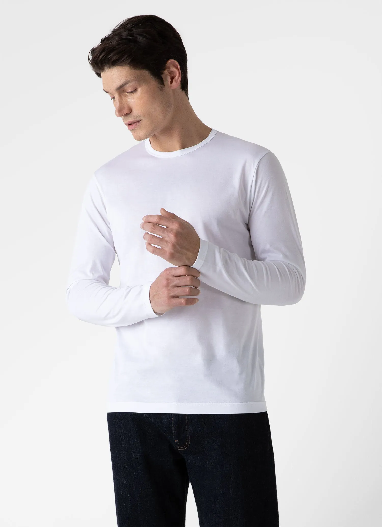 Men's Classic Long Sleeve T-shirt in White sold by Sunspel product image thumbnail 2