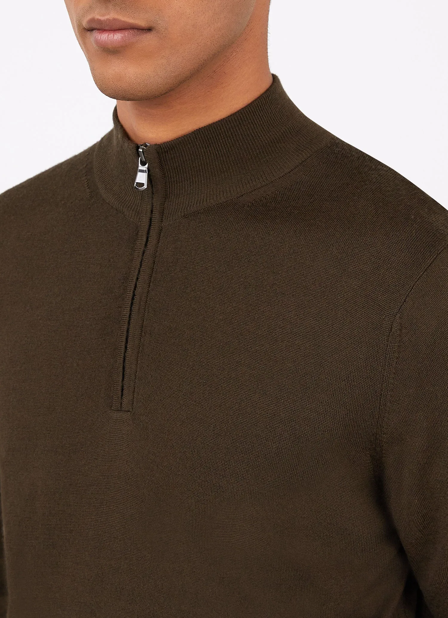 Men's Extra-Fine Merino Zip Neck in Dark Moss sold by Sunspel product image thumbnail 5