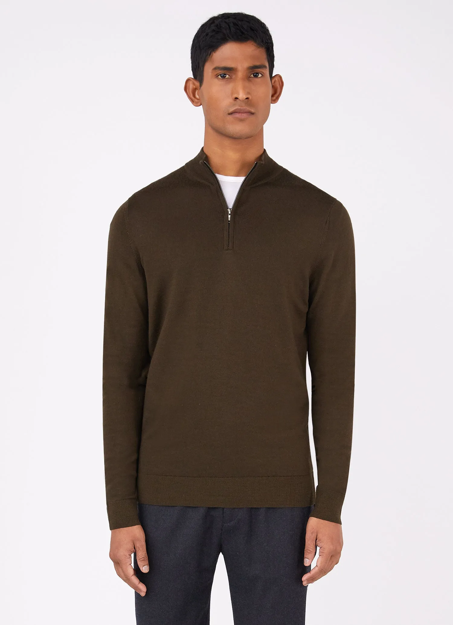 Men's Extra-Fine Merino Zip Neck in Dark Moss sold by Sunspel product image thumbnail 2