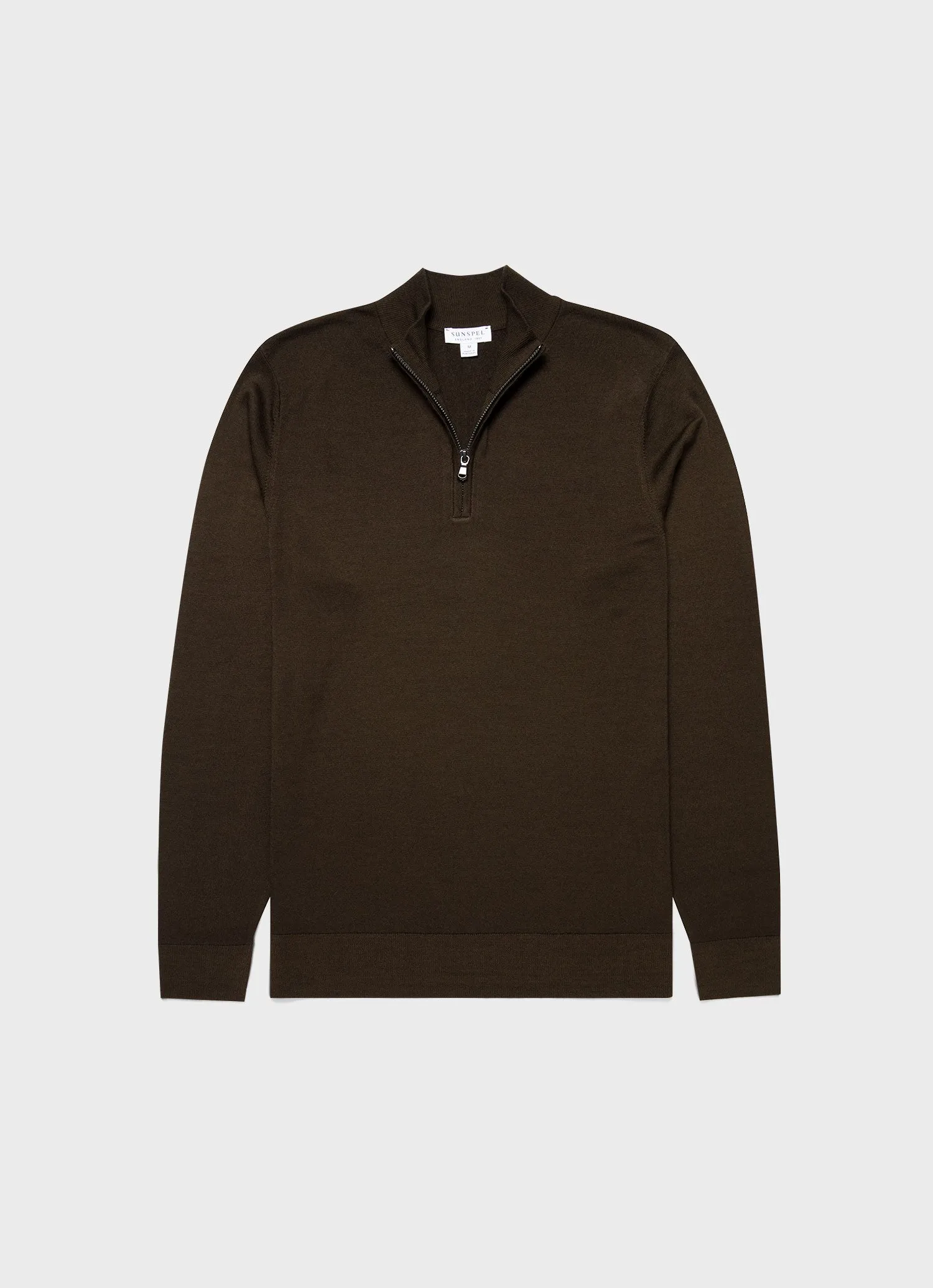 Men's Extra-Fine Merino Zip Neck in Dark Moss sold by Sunspel