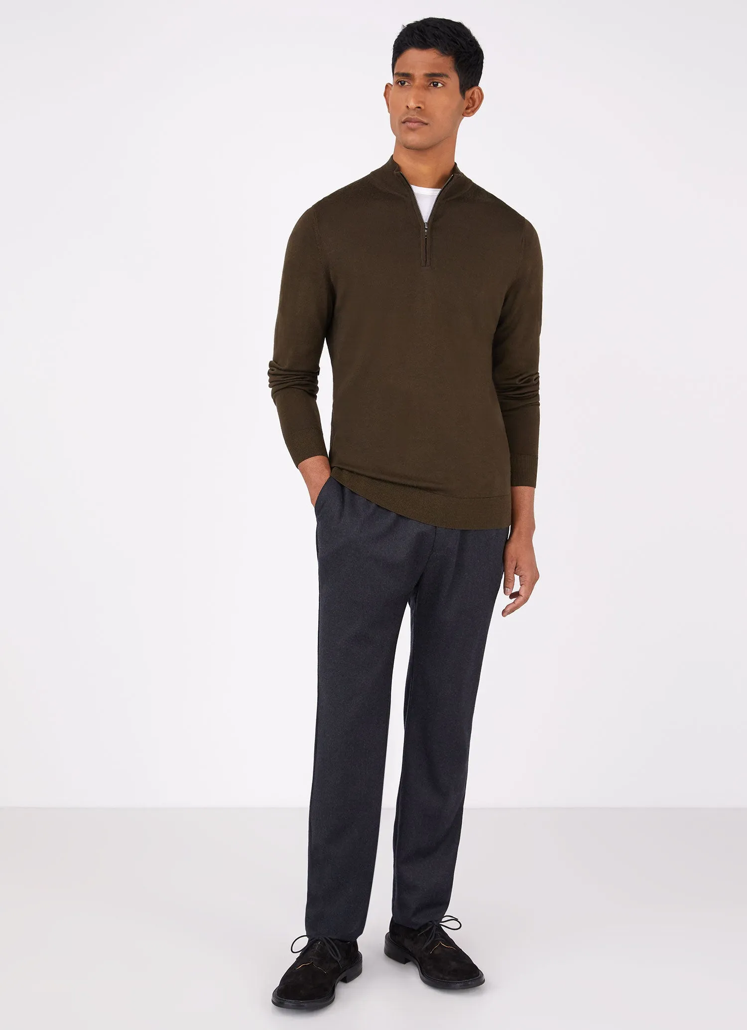 Men's Extra-Fine Merino Zip Neck in Dark Moss sold by Sunspel product image thumbnail 3
