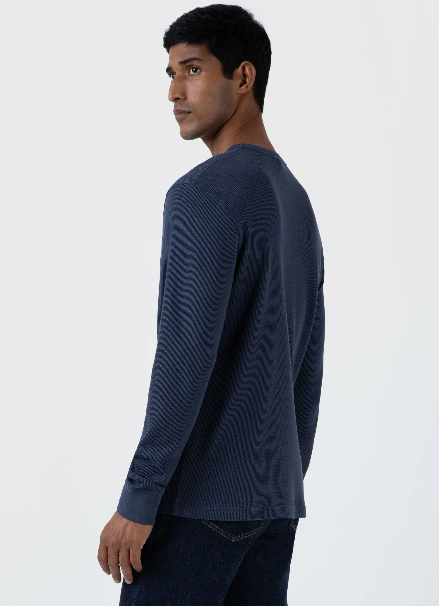 Men's Long Sleeve Waffle T-shirt in Slate Blue sold by Sunspel product image thumbnail 5