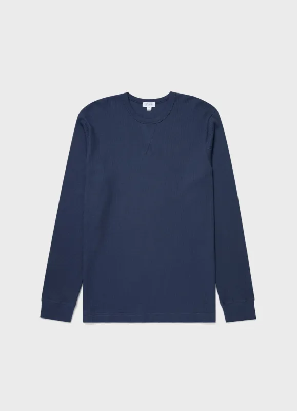 Men's Long Sleeve Waffle T-shirt in Slate Blue sold by Sunspel