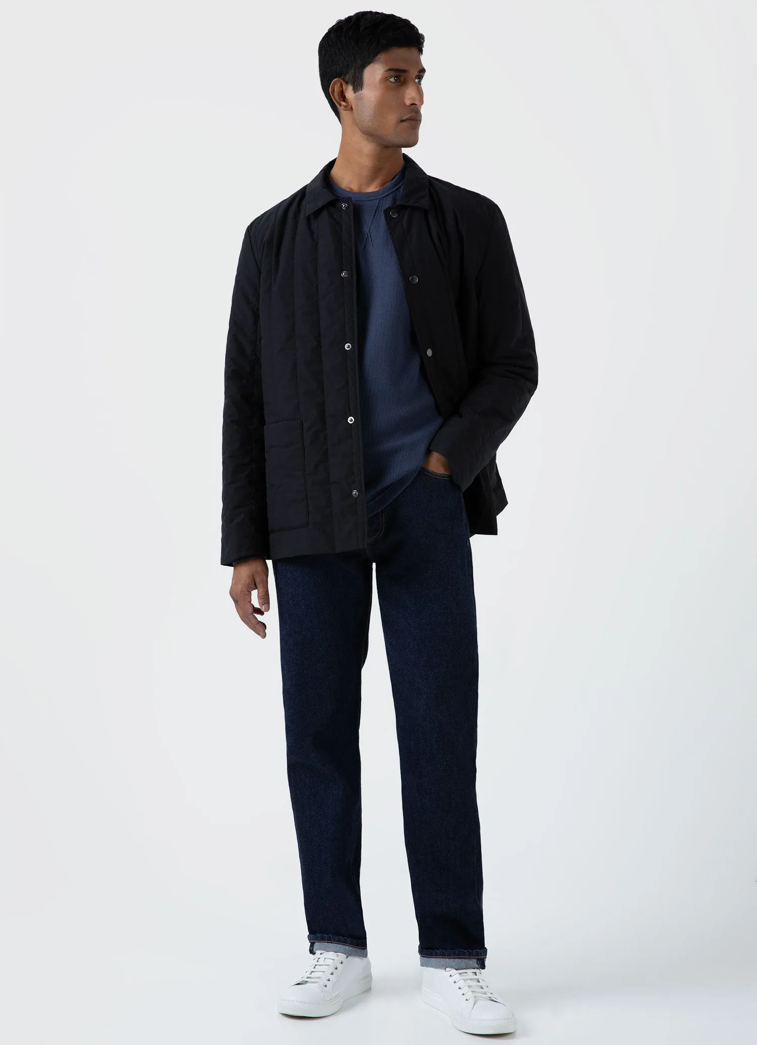 Men's Long Sleeve Waffle T-shirt in Slate Blue sold by Sunspel product image thumbnail 3