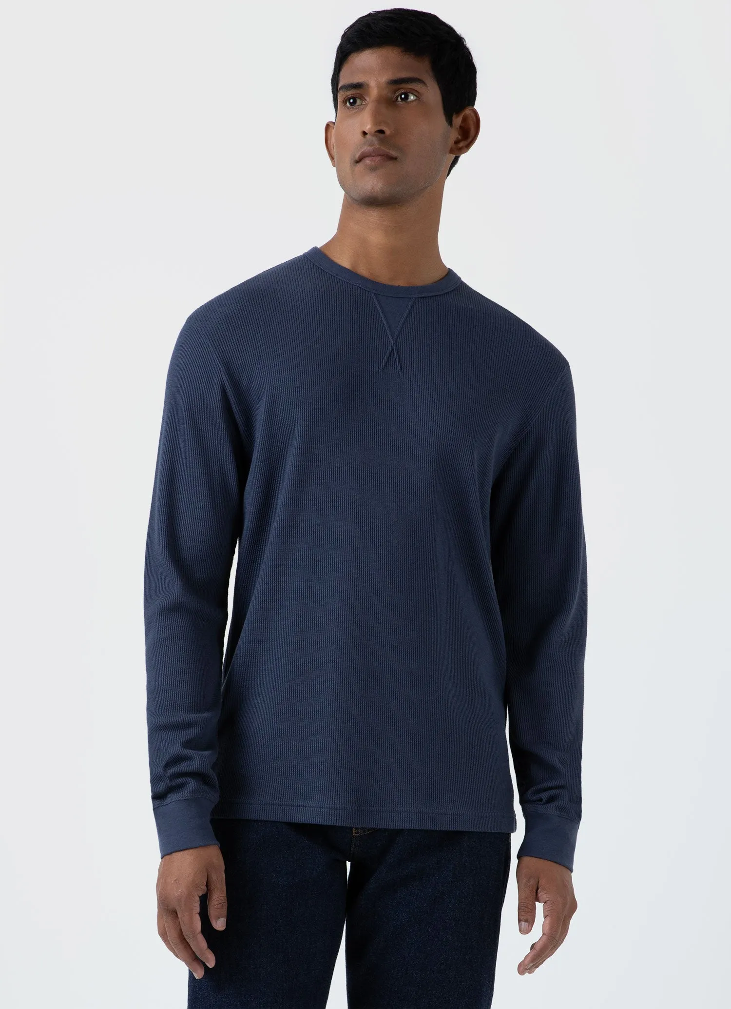 Men's Long Sleeve Waffle T-shirt in Slate Blue sold by Sunspel product image thumbnail 2