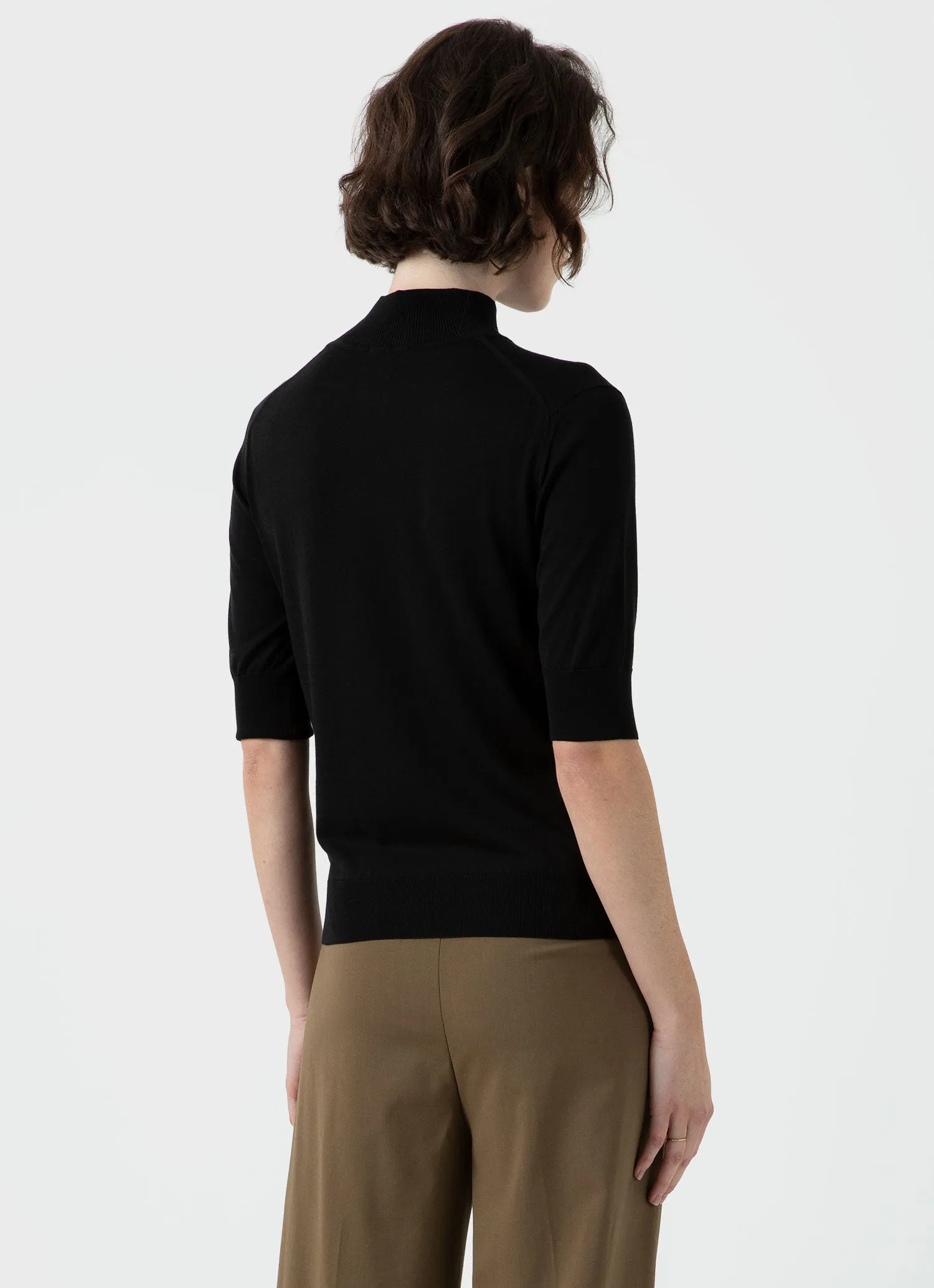 Women's Mulberry Silk Mock Neck Top in Black sold by Sunspel product image thumbnail 4