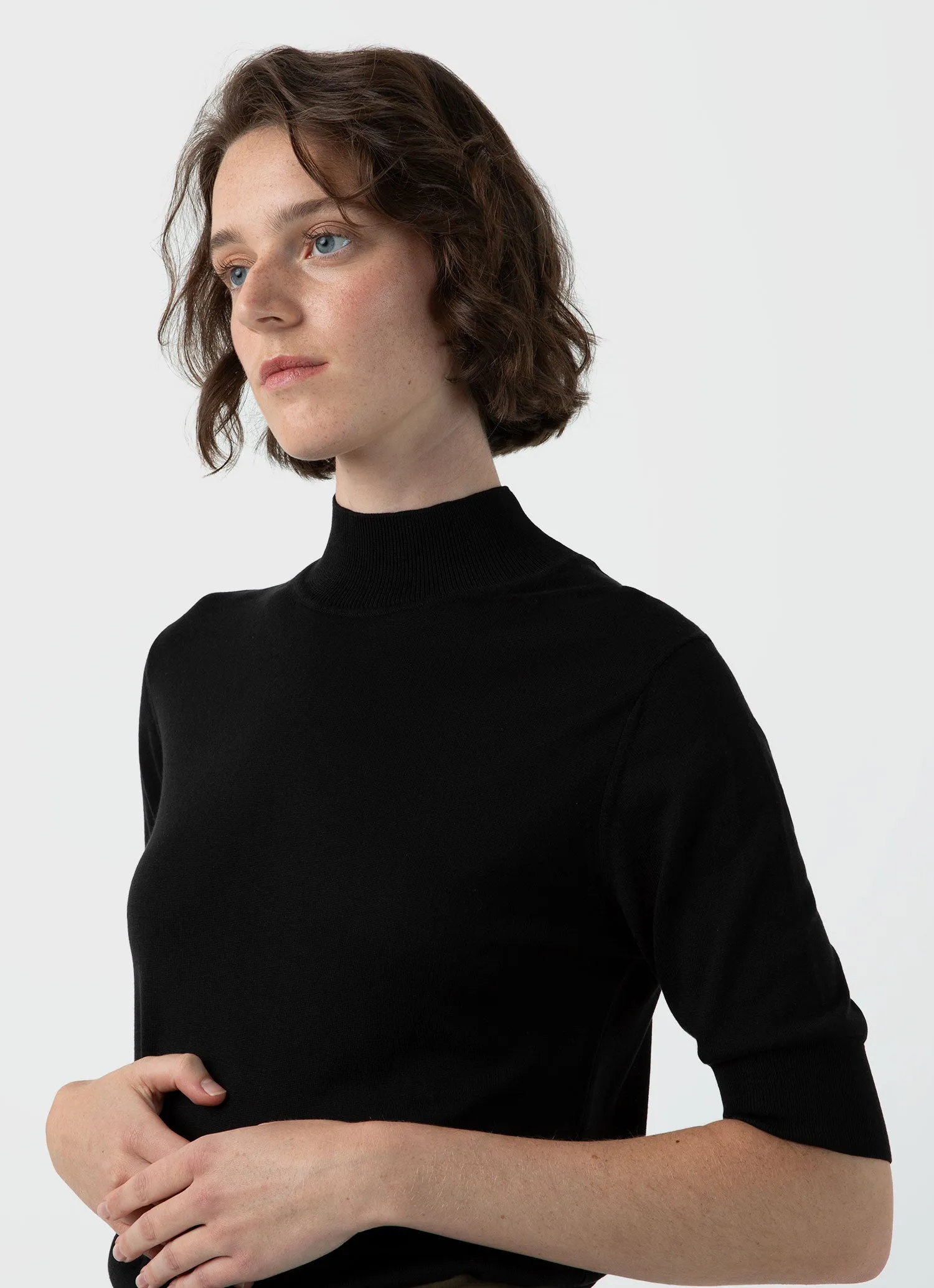 Women's Mulberry Silk Mock Neck Top in Black sold by Sunspel product image thumbnail 3