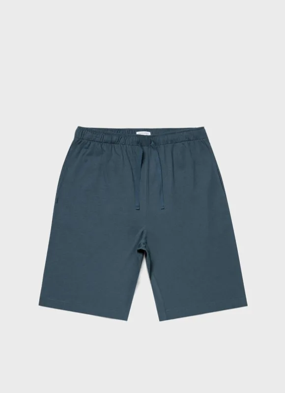 Men's Cotton Modal Lounge Shorts in Dark Petrol made by Sunspel
