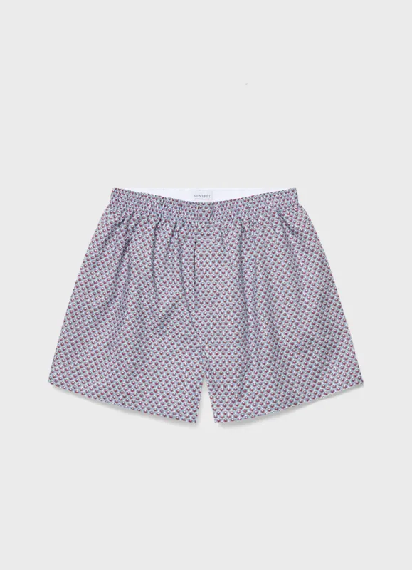 Men's Liberty Print Boxer Shorts in Blue Flower sold by Sunspel