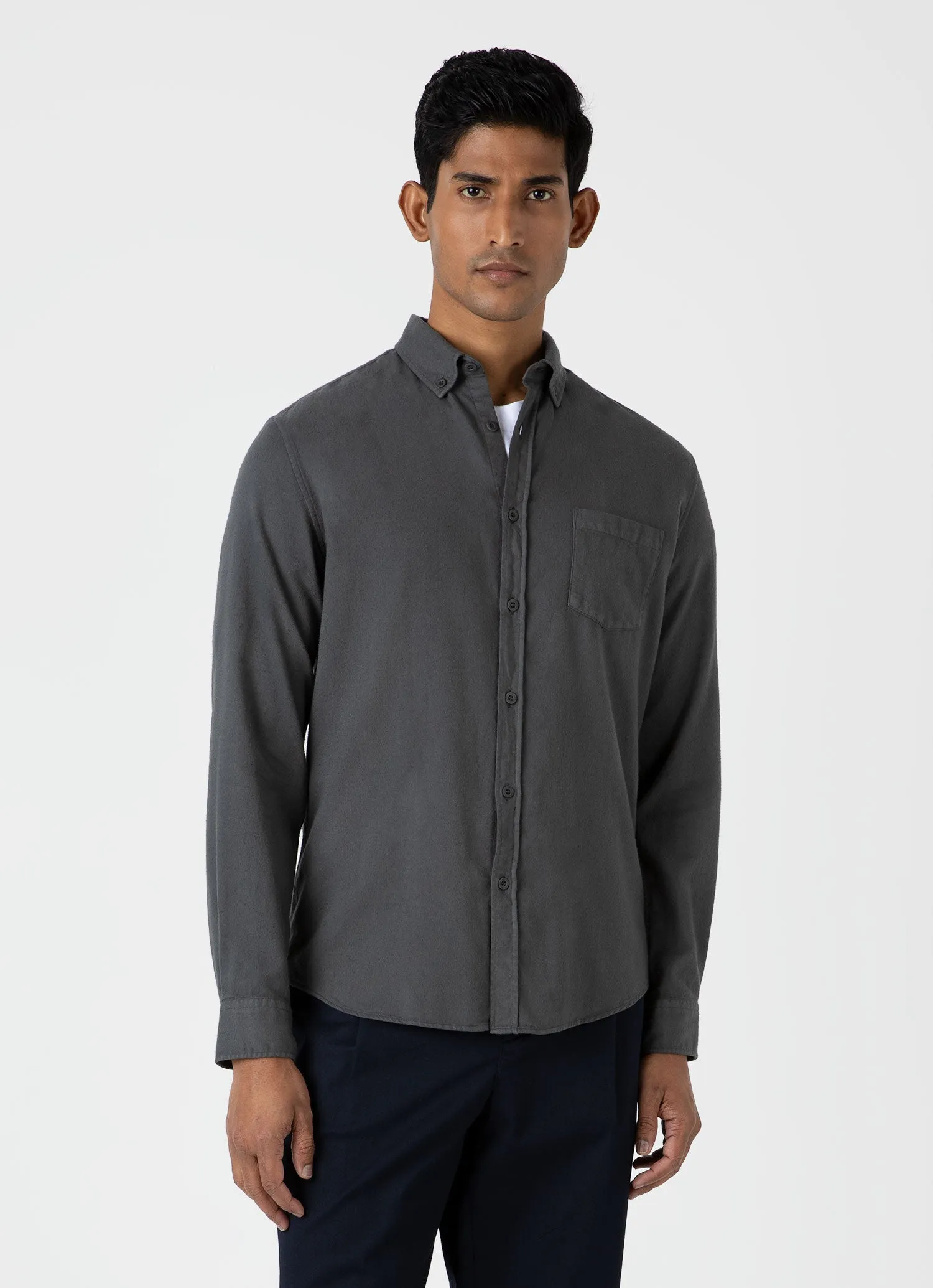 Men's Button Down Flannel Shirt in Drill Green sold by Sunspel product image thumbnail 2