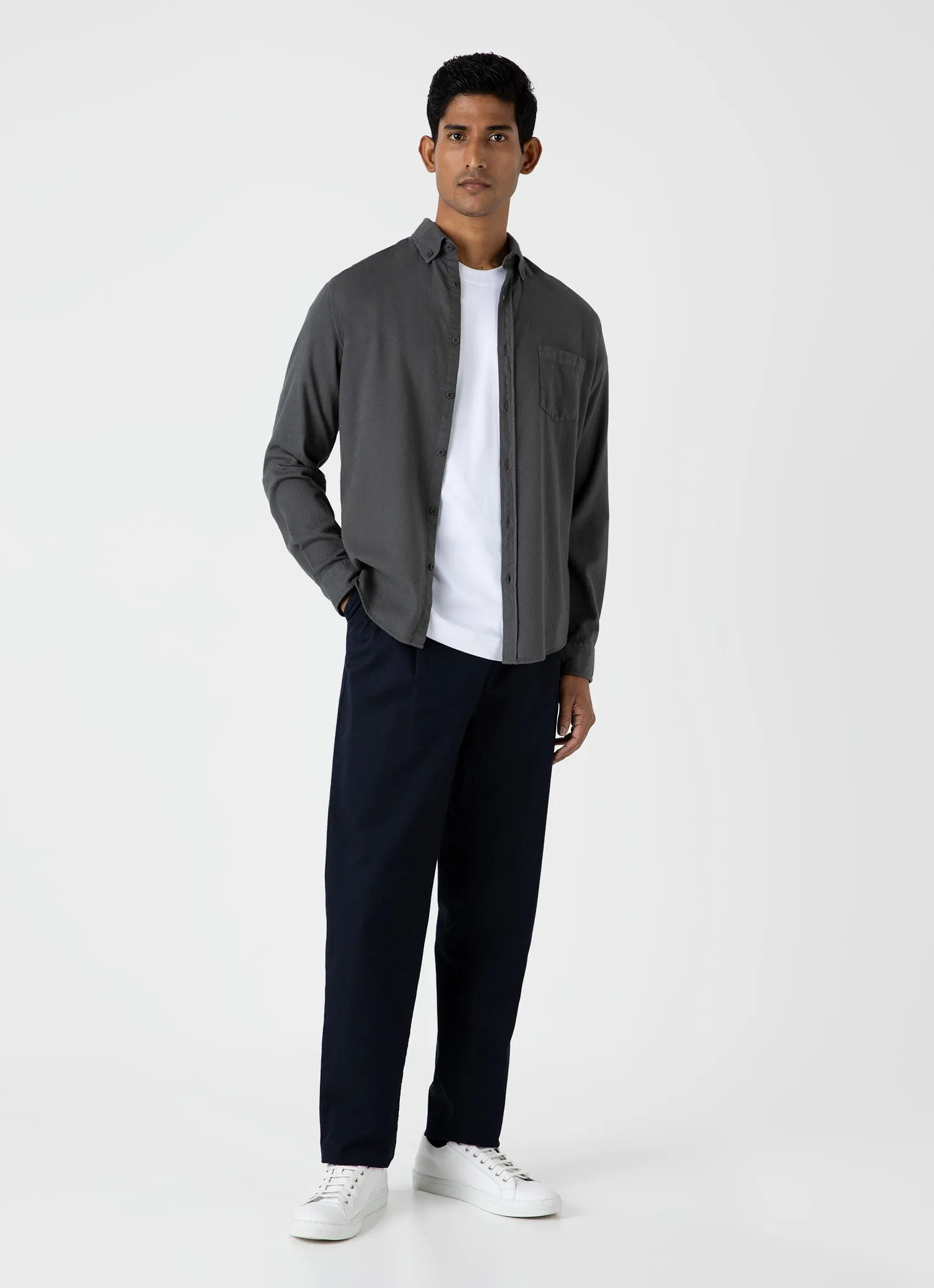 Men's Button Down Flannel Shirt in Drill Green sold by Sunspel product image thumbnail 3