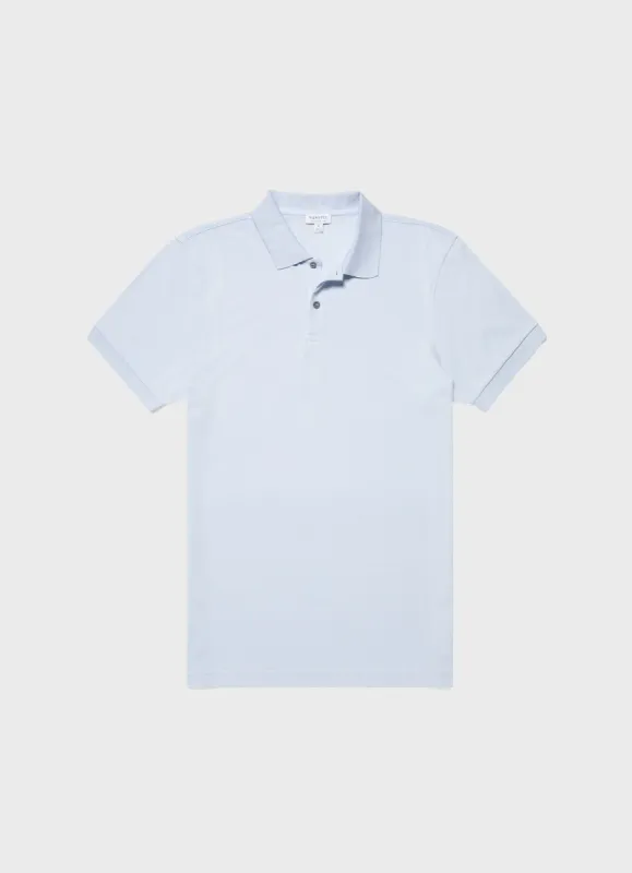 Men's Piqué Polo Shirt in Pastel Blue sold by Sunspel