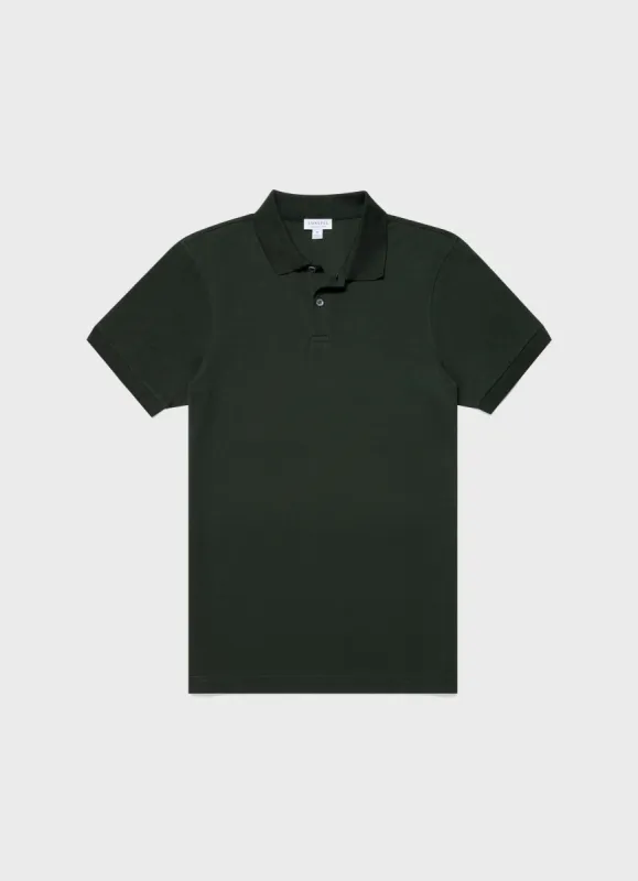 Men's Piqué Polo Shirt in Seaweed made by Sunspel