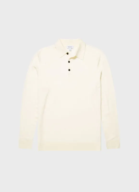 Men's Extra-Fine Merino Polo Shirt in Archive White sold by Sunspel