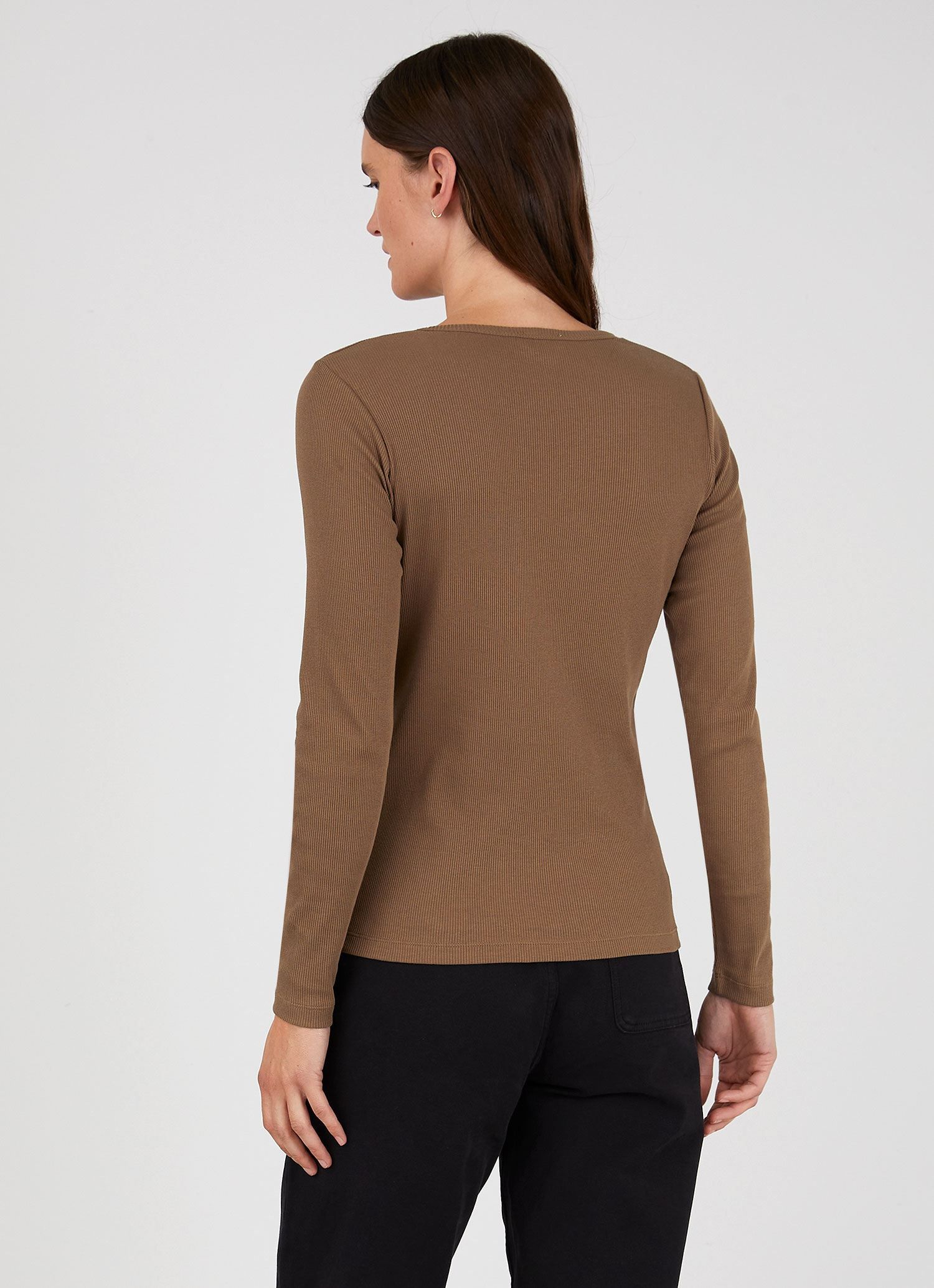 Women's Rib Long sleeve T-shirt in Dark Tan sold by Sunspel product image thumbnail 3