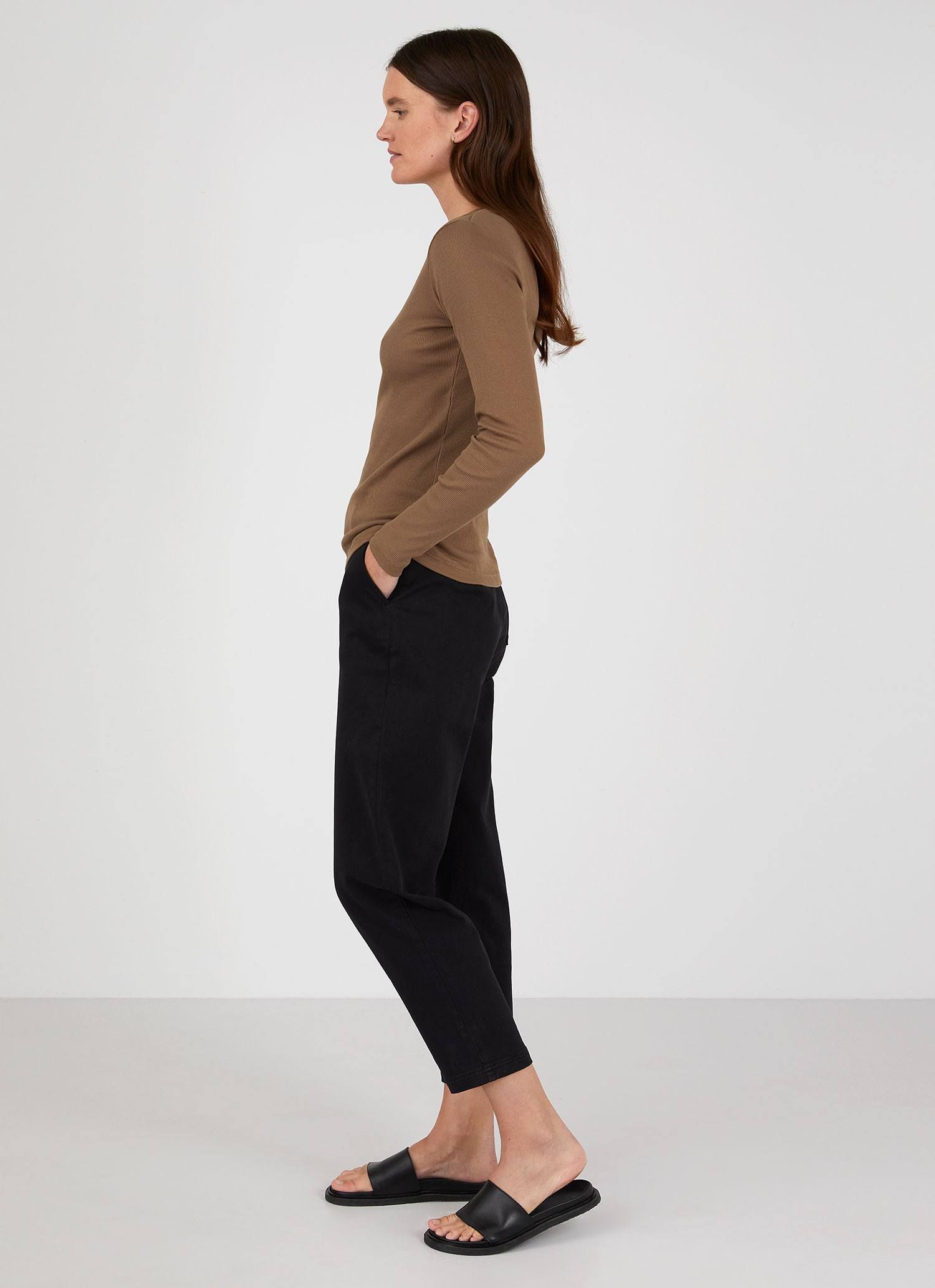 Women's Rib Long sleeve T-shirt in Dark Tan sold by Sunspel product image thumbnail 2