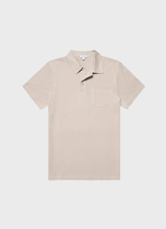 Men's Riviera Polo Shirt in Light Sand sold by Sunspel