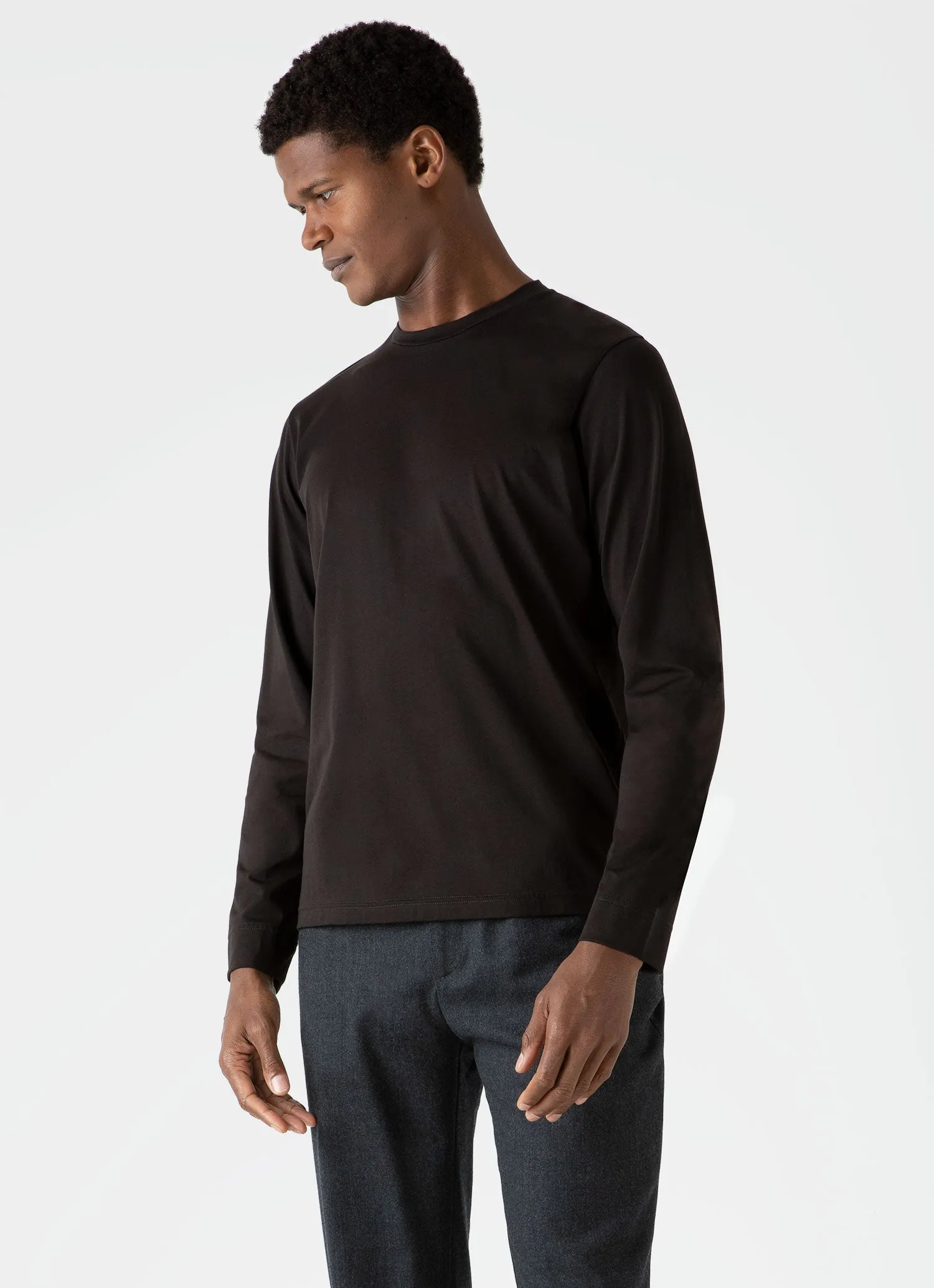 Men's Long Sleeve Riviera Midweight T-shirt in Coffee sold by Sunspel product image thumbnail 2