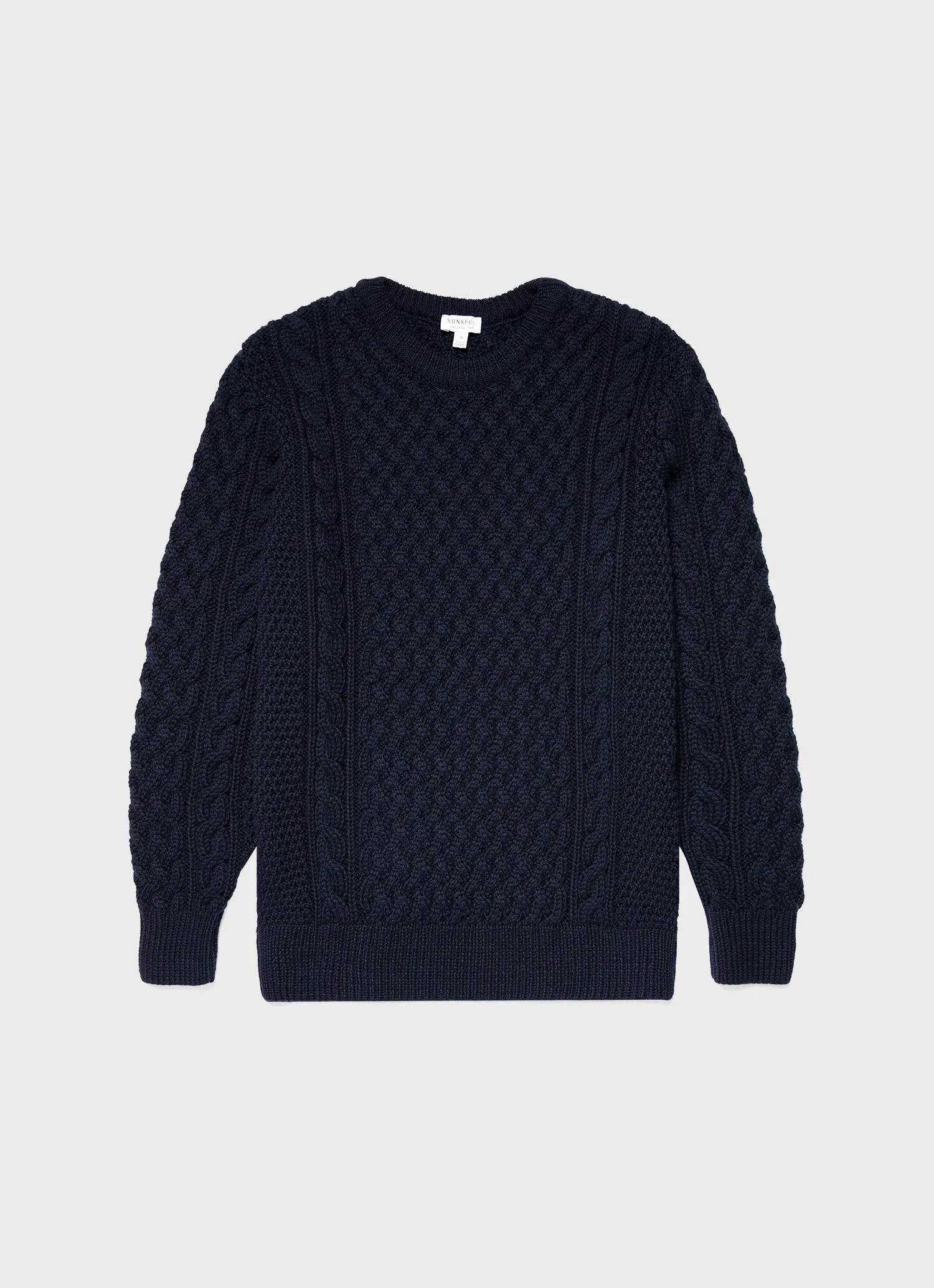 Men's Cable Knit Jumper in Navy sold by Sunspel