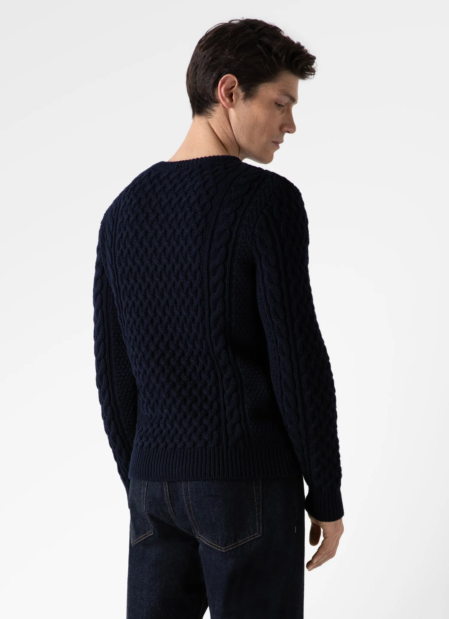 Men's Cable Knit Jumper in Navy sold by Sunspel product image thumbnail 5