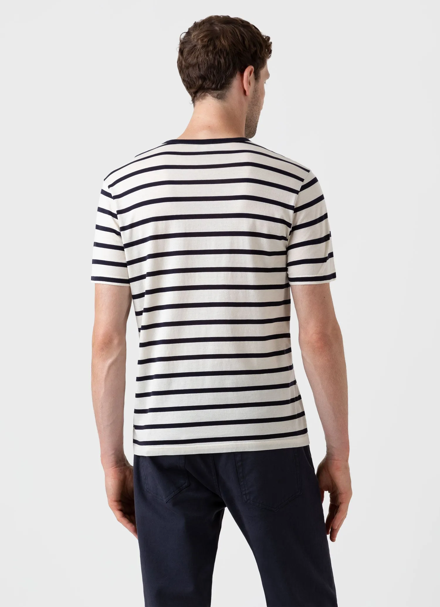 Men's Classic T-shirt in Ecru/Navy Breton Stripe sold by Sunspel product image thumbnail 5
