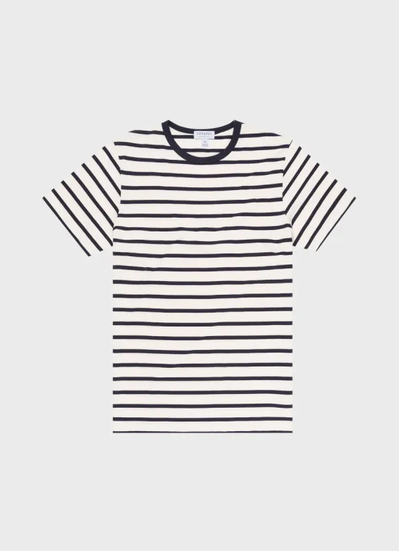 Men's Classic T-shirt in Ecru/Navy Breton Stripe sold by Sunspel