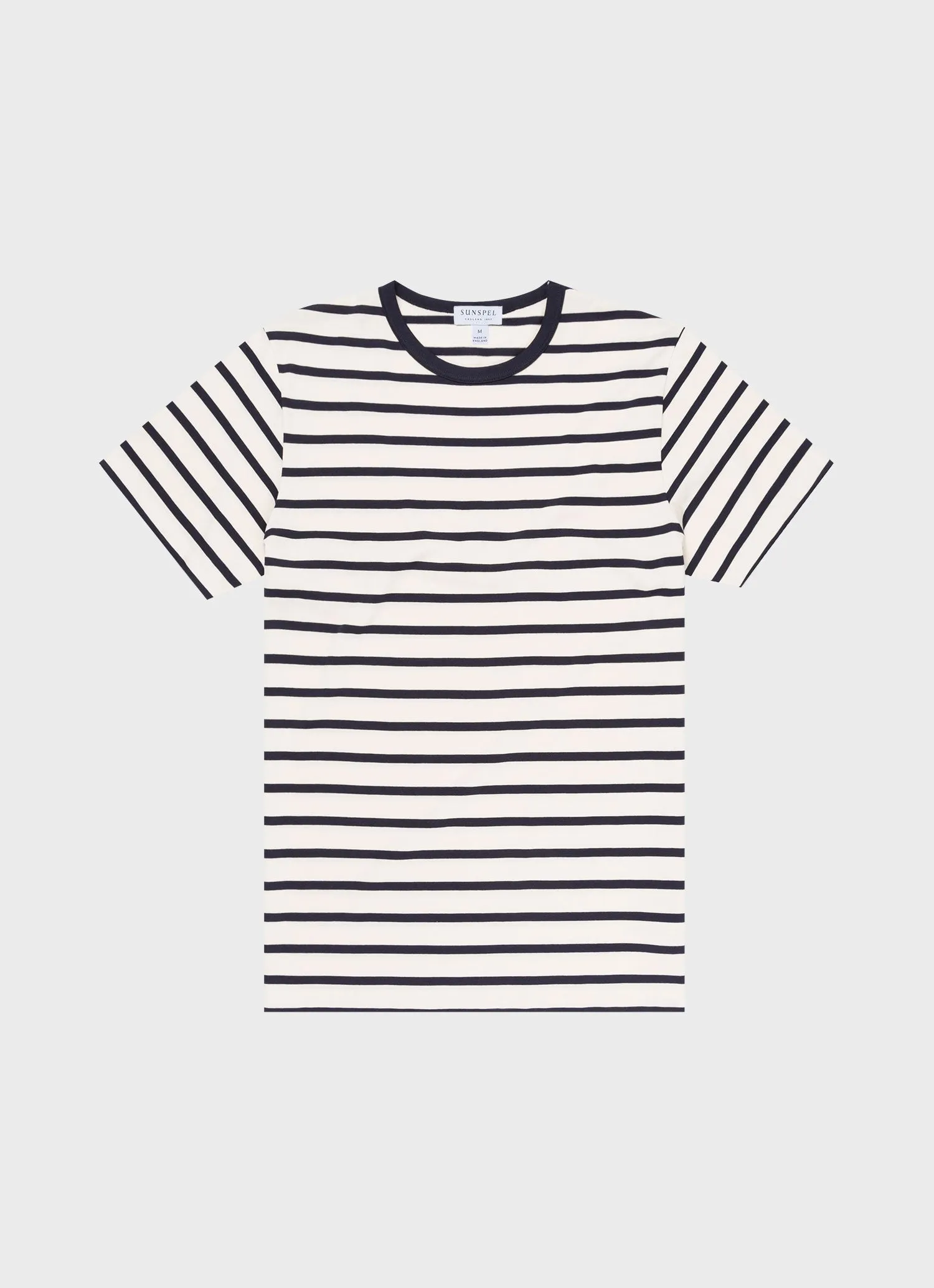 Men's Classic T-shirt in Ecru/Navy Breton Stripe sold by Sunspel