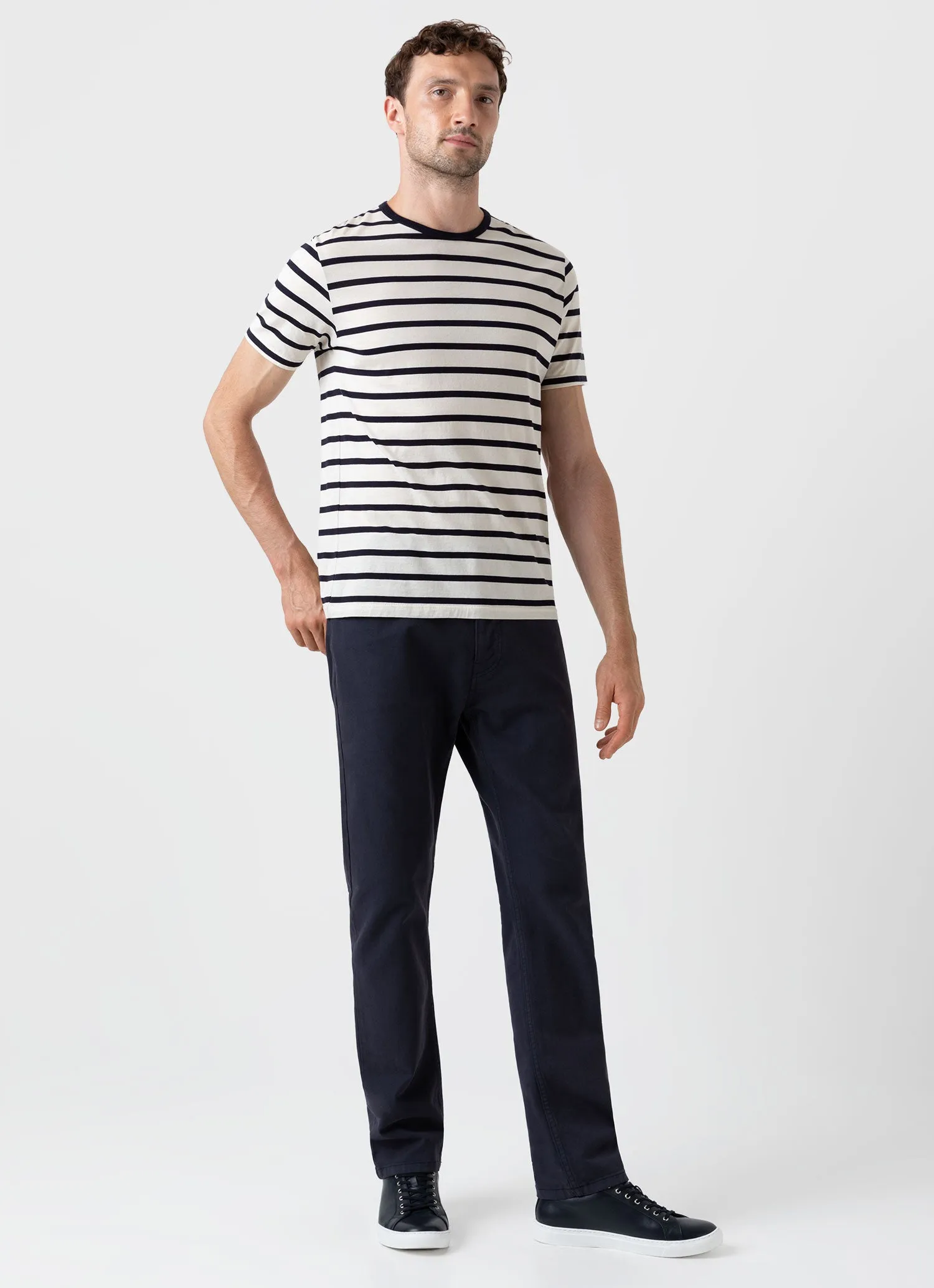 Men's Classic T-shirt in Ecru/Navy Breton Stripe sold by Sunspel product image thumbnail 3