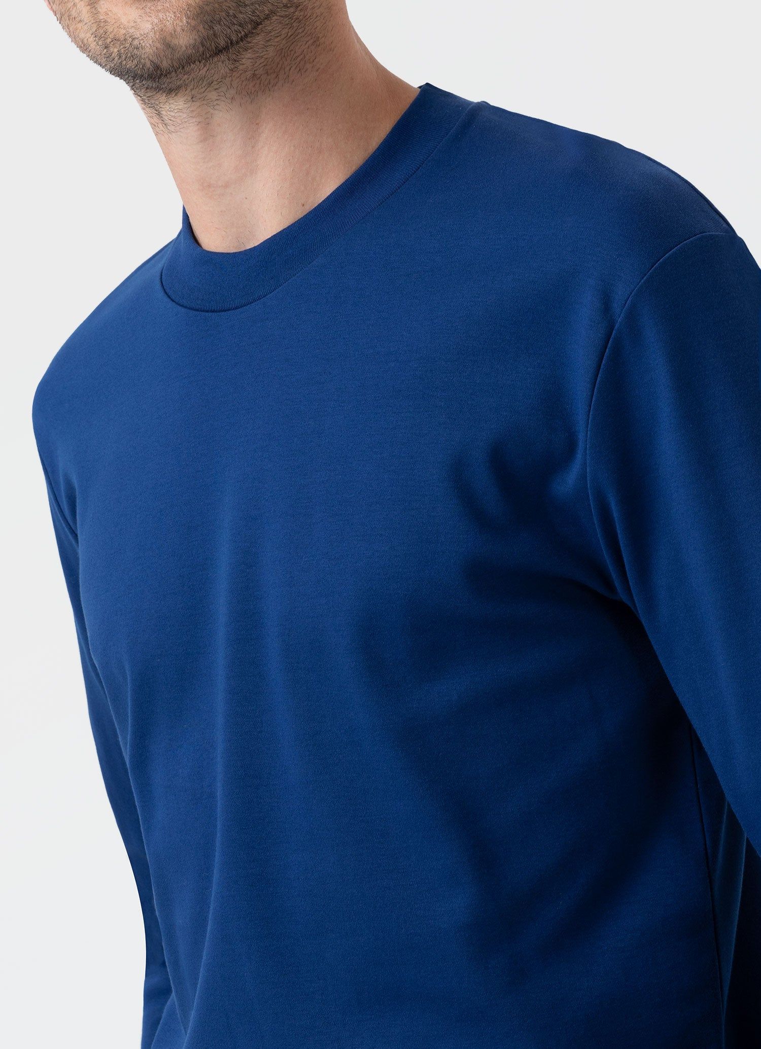 Men's Carbon Brushed Long Sleeve T-shirt in Space Blue sold by Sunspel product image thumbnail 5