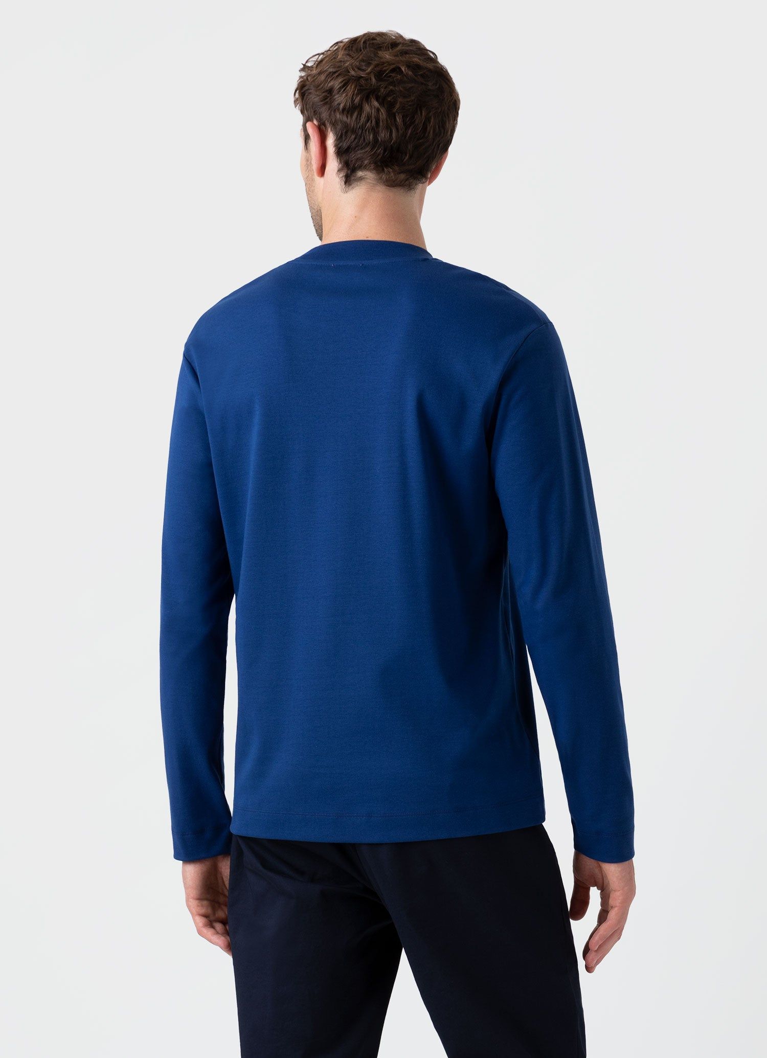 Men's Carbon Brushed Long Sleeve T-shirt in Space Blue sold by Sunspel product image thumbnail 4