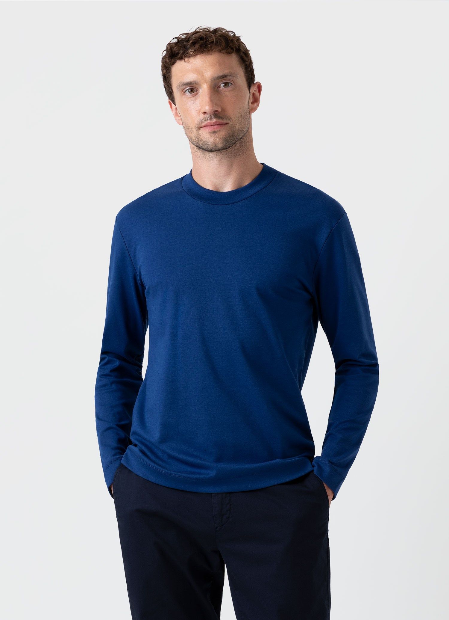 Men's Carbon Brushed Long Sleeve T-shirt in Space Blue sold by Sunspel product image thumbnail 2