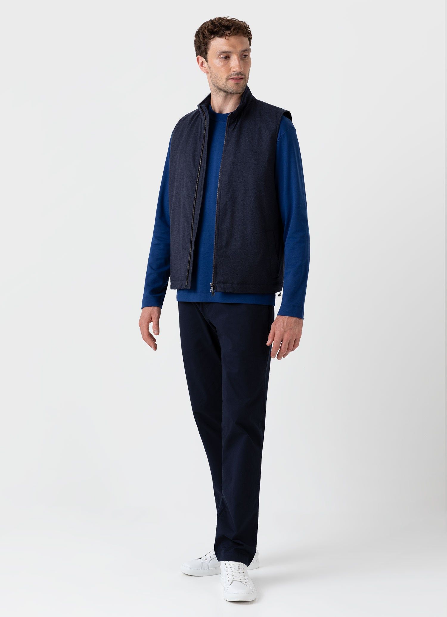 Men's Carbon Brushed Long Sleeve T-shirt in Space Blue sold by Sunspel product image thumbnail 3