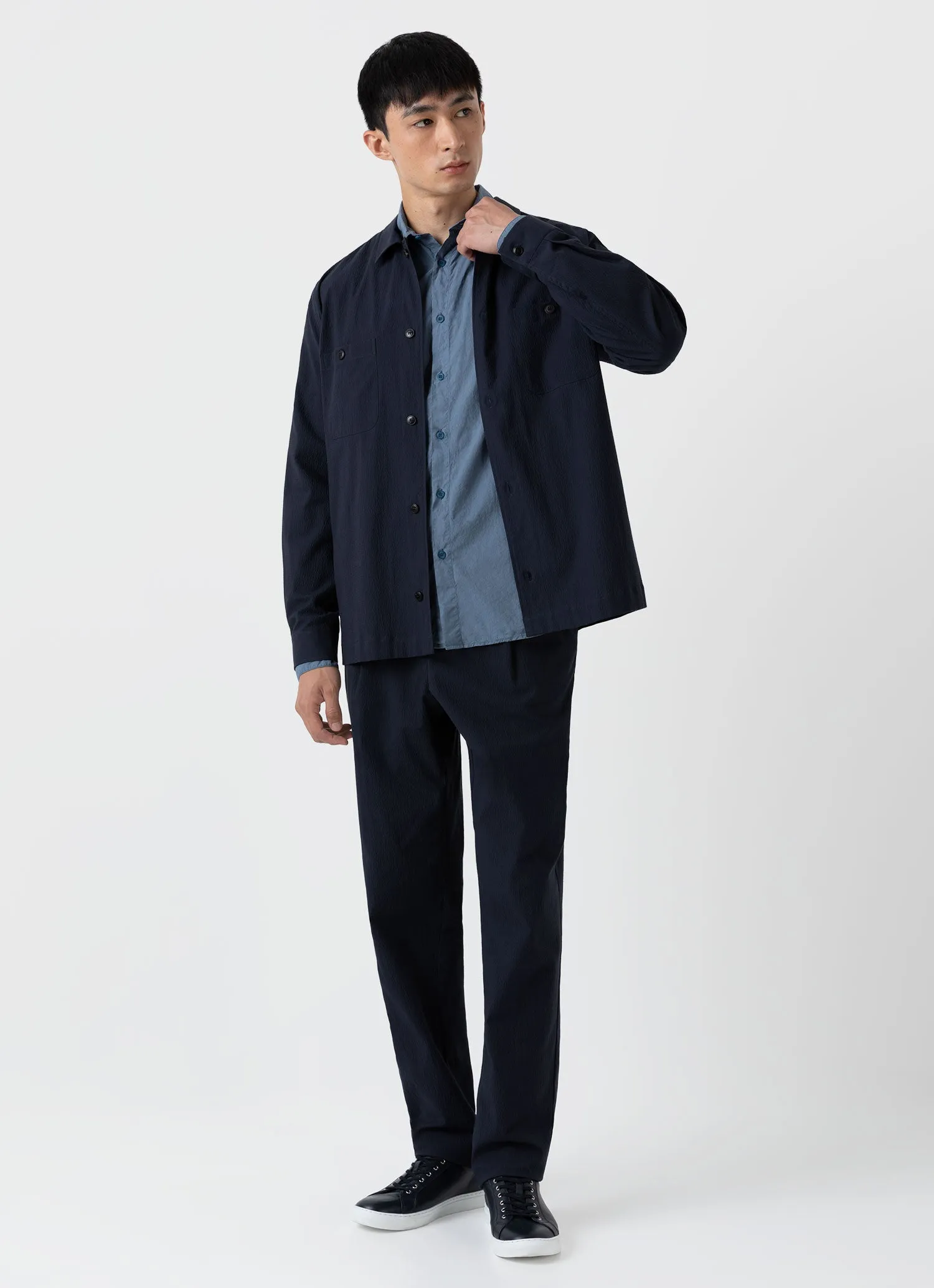 Men's Lightweight Poplin Shirt in Bluestone sold by Sunspel product image thumbnail 3