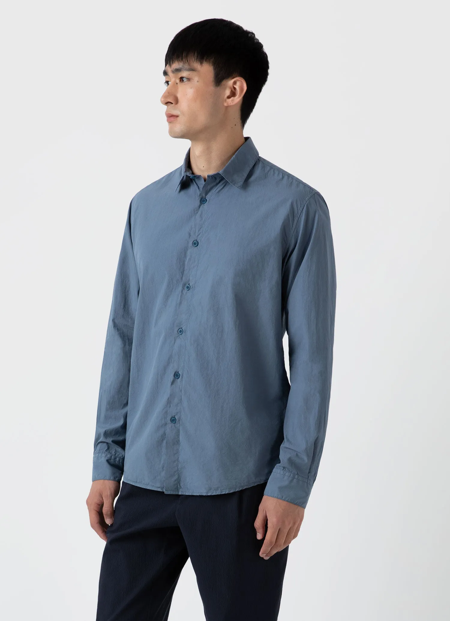Men's Lightweight Poplin Shirt in Bluestone sold by Sunspel product image thumbnail 2
