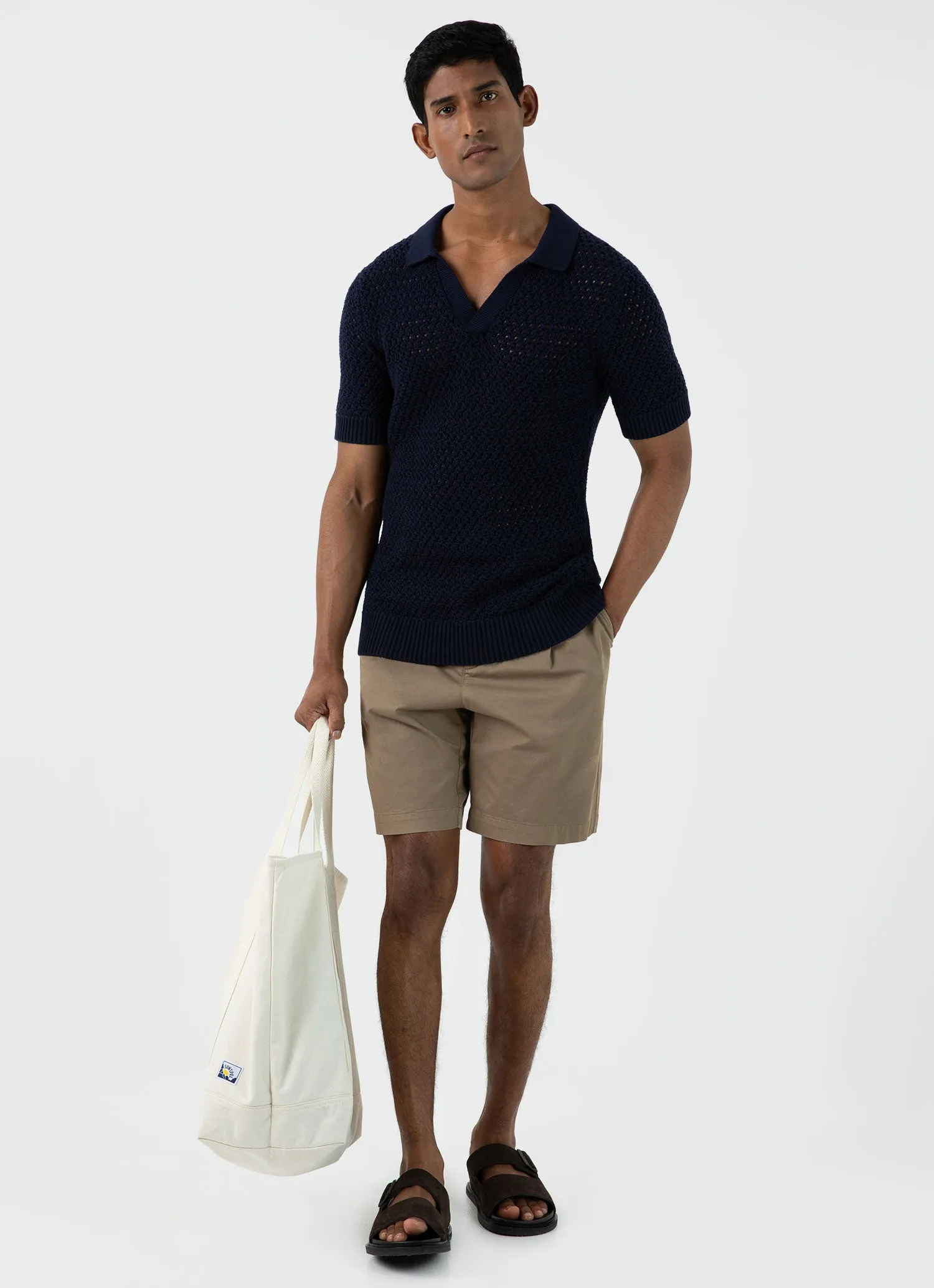 Men's Open Stitch Polo Shirt in Navy sold by Sunspel product image thumbnail 3