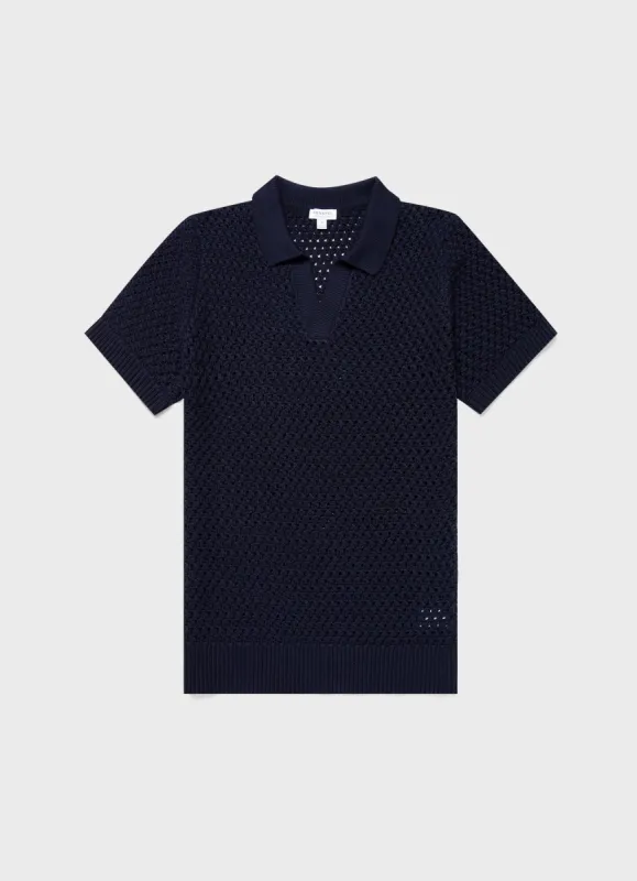 Men's Open Stitch Polo Shirt in Navy sold by Sunspel