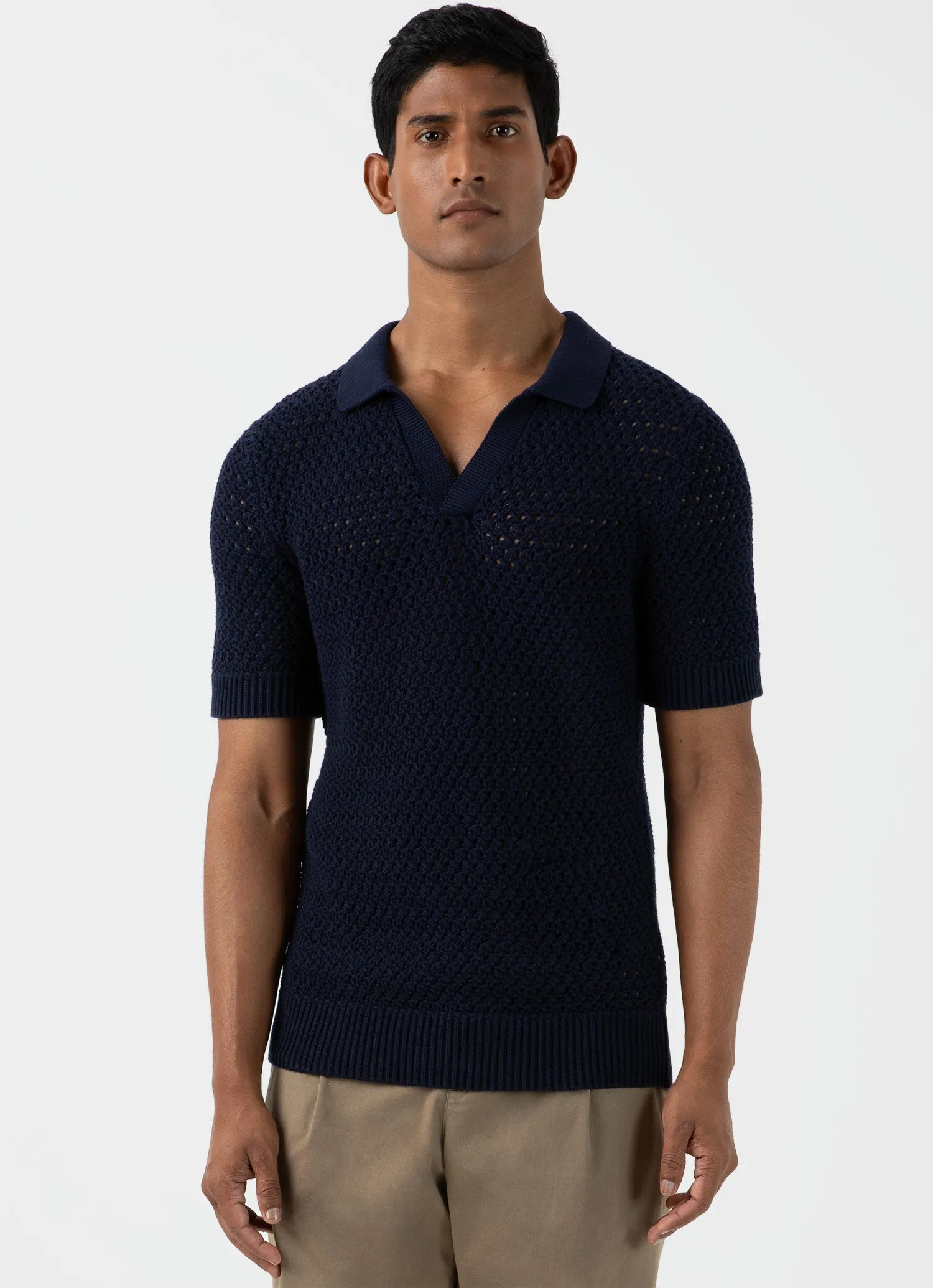 Men's Open Stitch Polo Shirt in Navy sold by Sunspel product image thumbnail 2