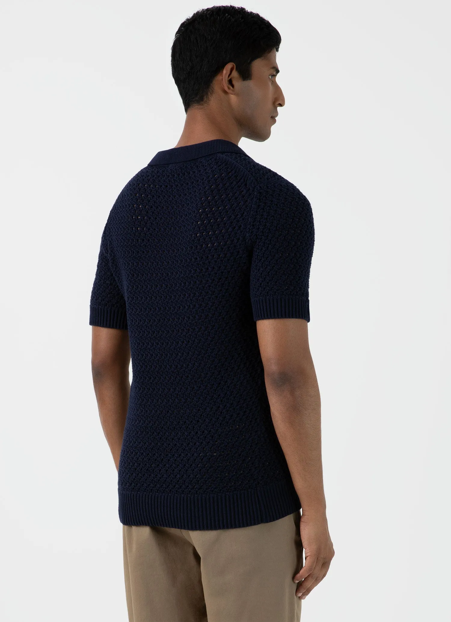 Men's Open Stitch Polo Shirt in Navy sold by Sunspel product image thumbnail 5
