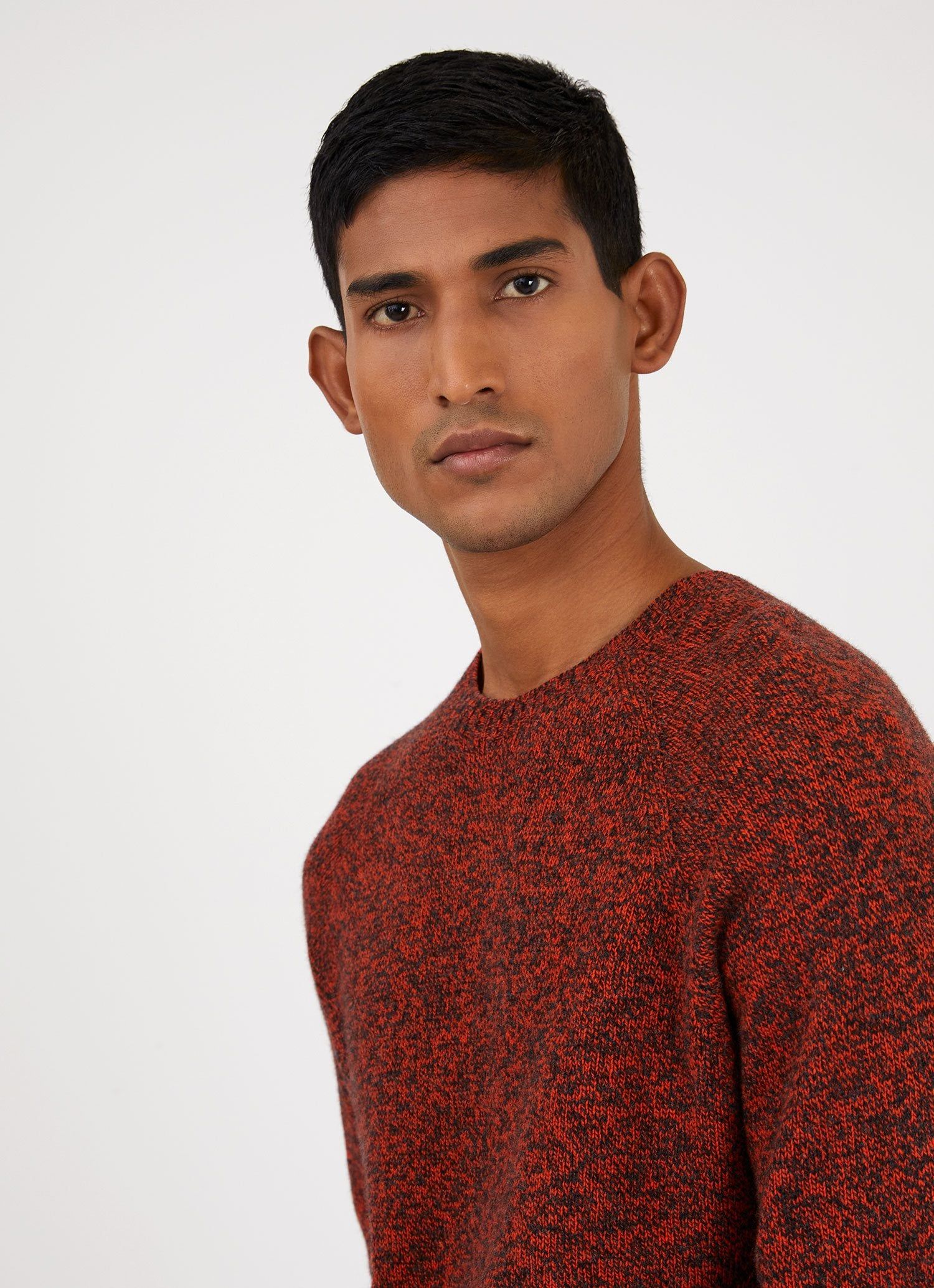 Men's Lambswool Crew Neck Jumper in Flame Mouline sold by Sunspel product image thumbnail 5