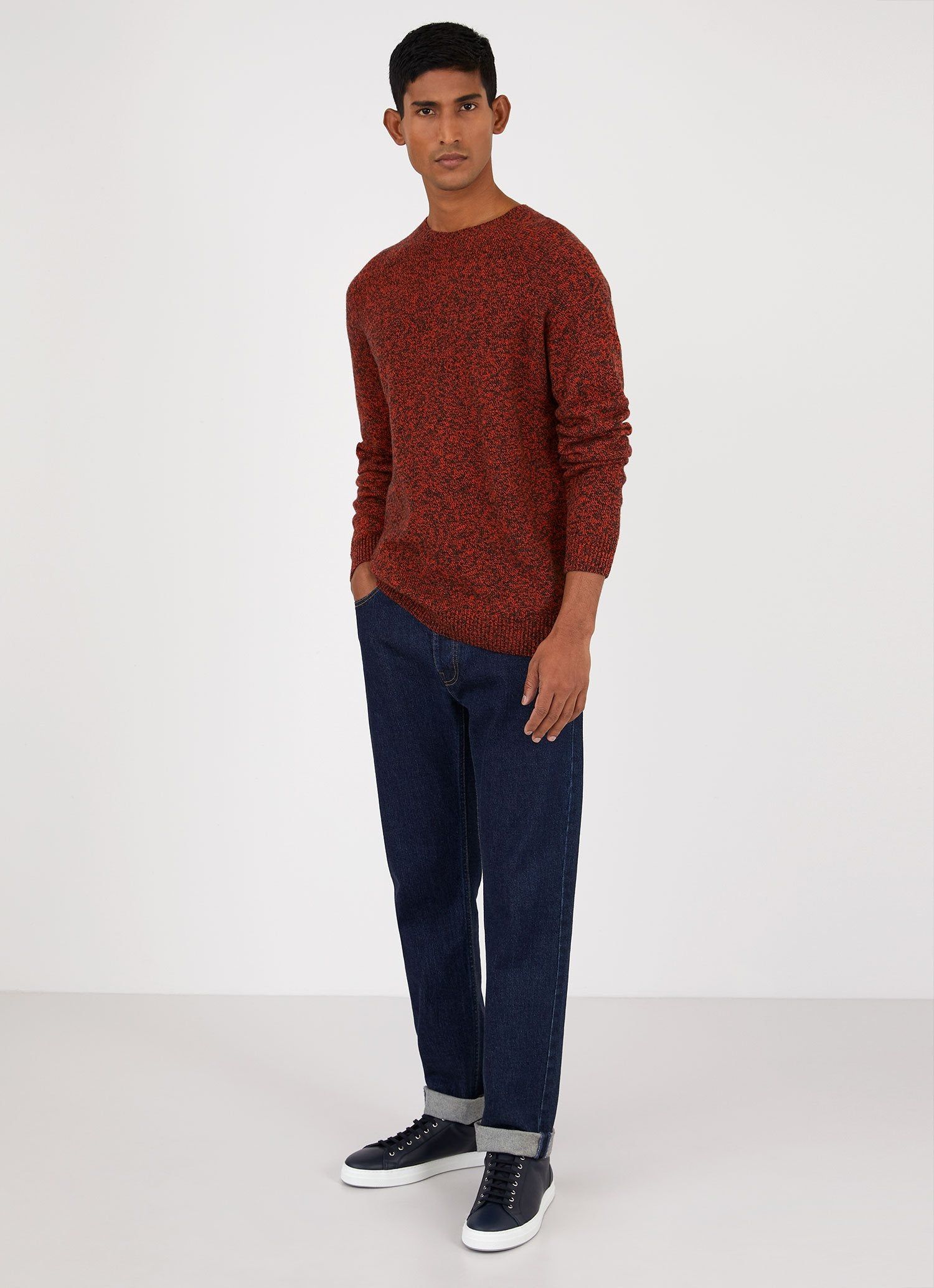 Men's Lambswool Crew Neck Jumper in Flame Mouline sold by Sunspel product image thumbnail 3