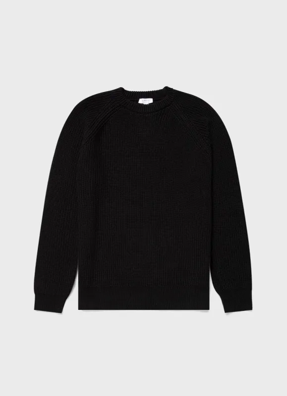 Men's Rib Cotton Jumper in Black sold by Sunspel
