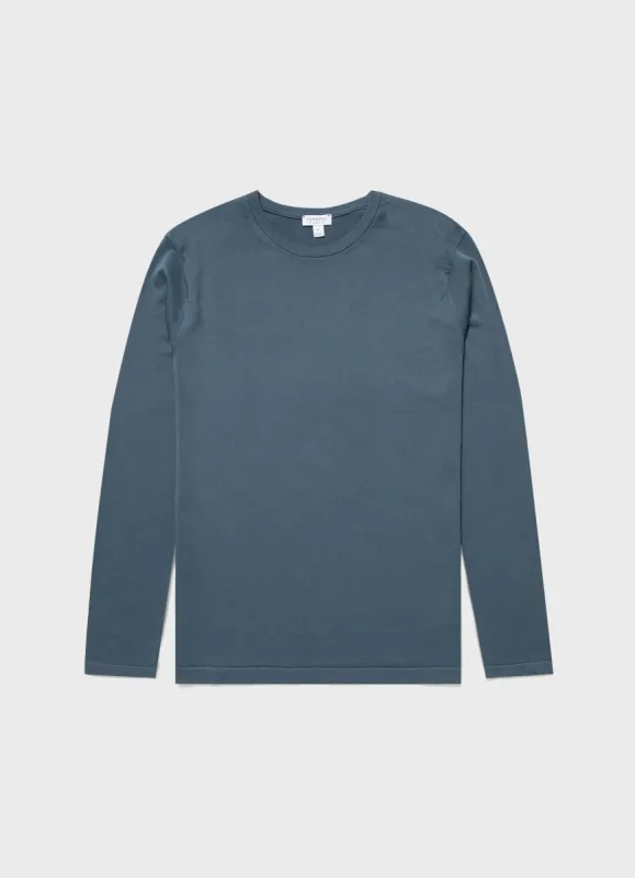 Men's Sea Island Cotton Crew Neck Jumper in Dark Petrol sold by Sunspel