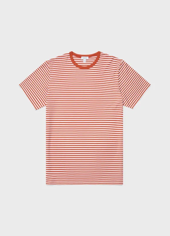 Men's Classic T-shirt in White/Burnt Sienna English Stripe sold by Sunspel