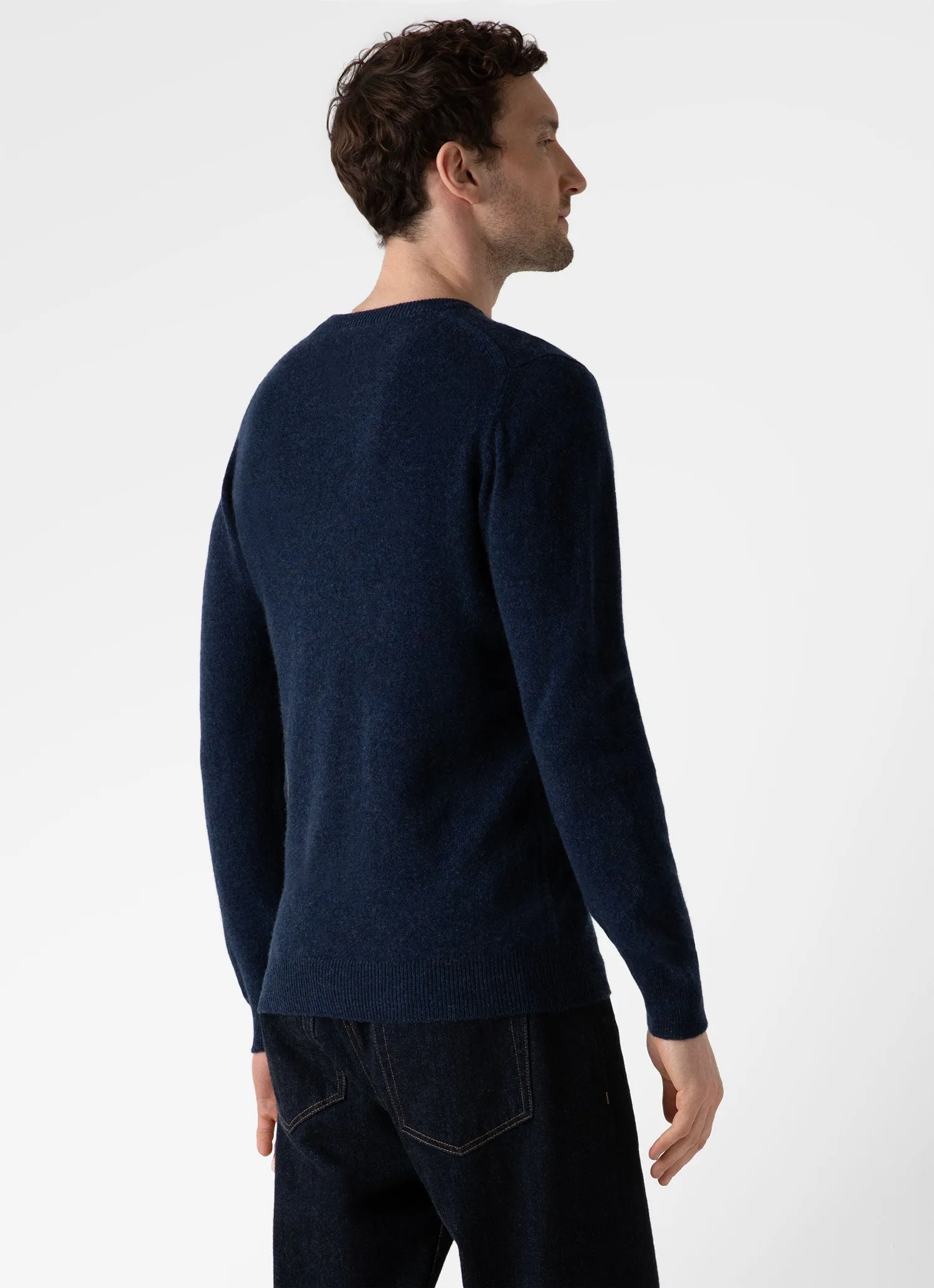 Men's Cashmere Crew Neck Jumper in Navy Melange sold by Sunspel product image thumbnail 5