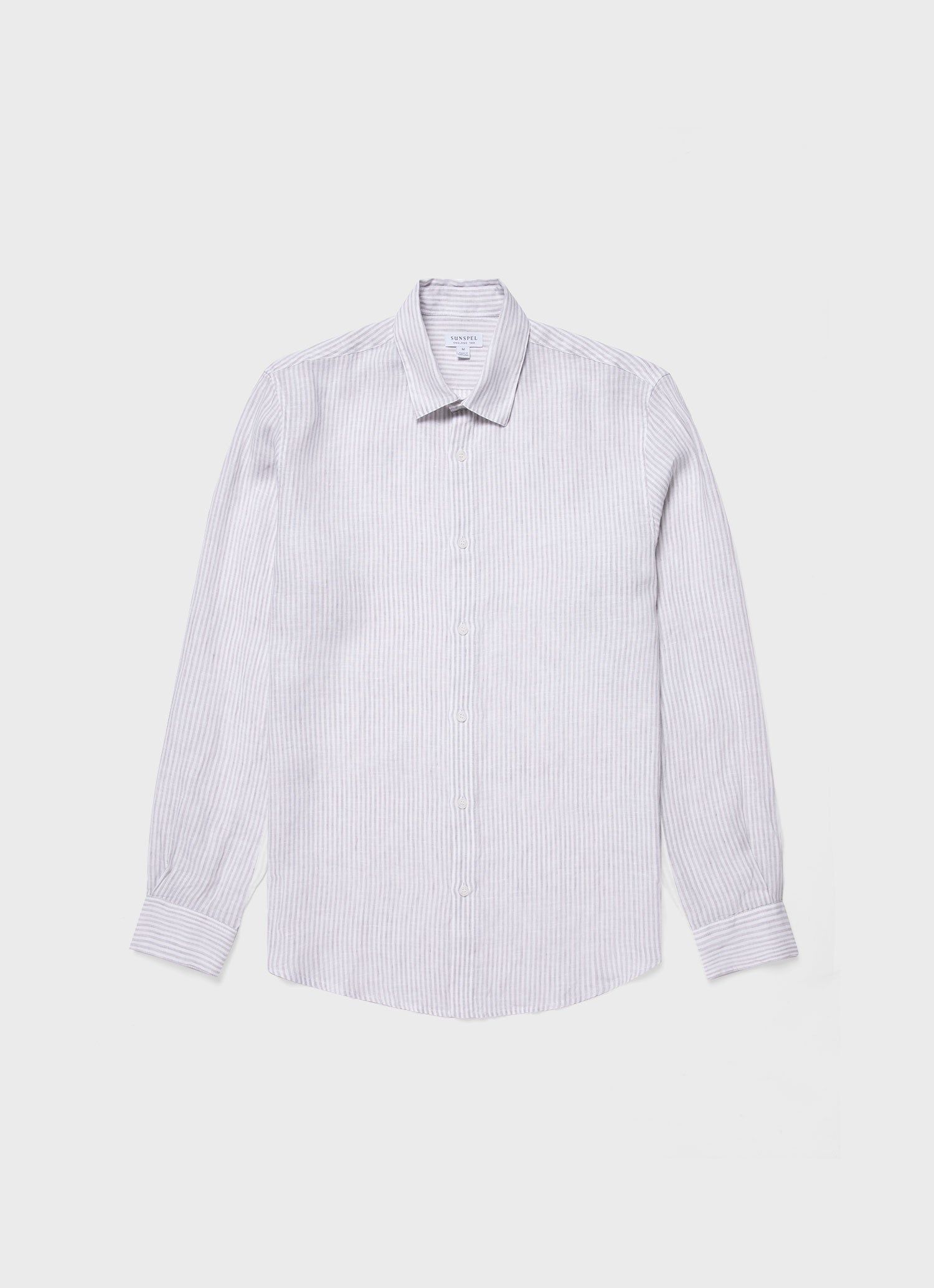 Men's Linen shirt in Oatmeal Bar Stripe sold by Sunspel