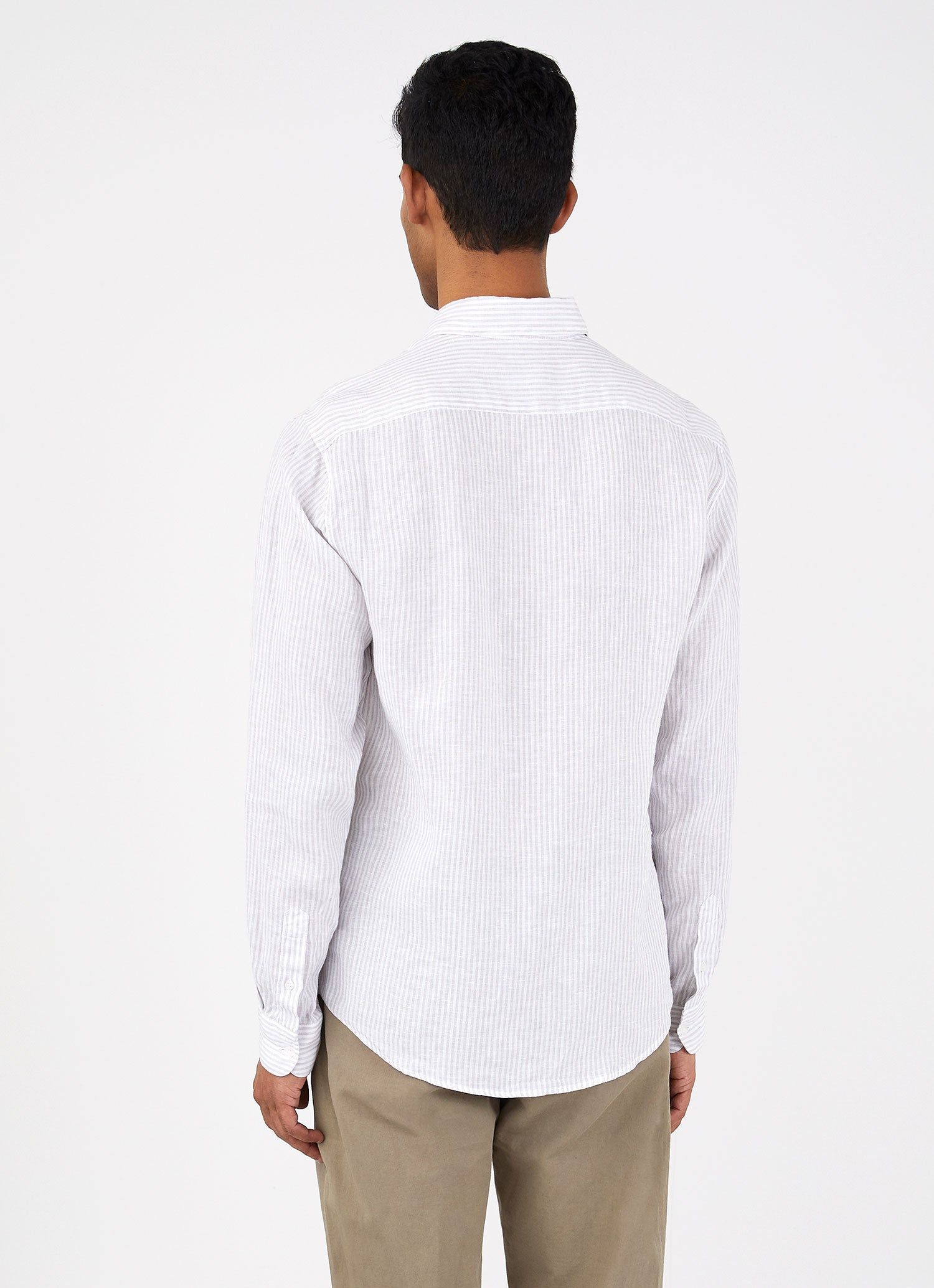 Men's Linen shirt in Oatmeal Bar Stripe sold by Sunspel product image thumbnail 4